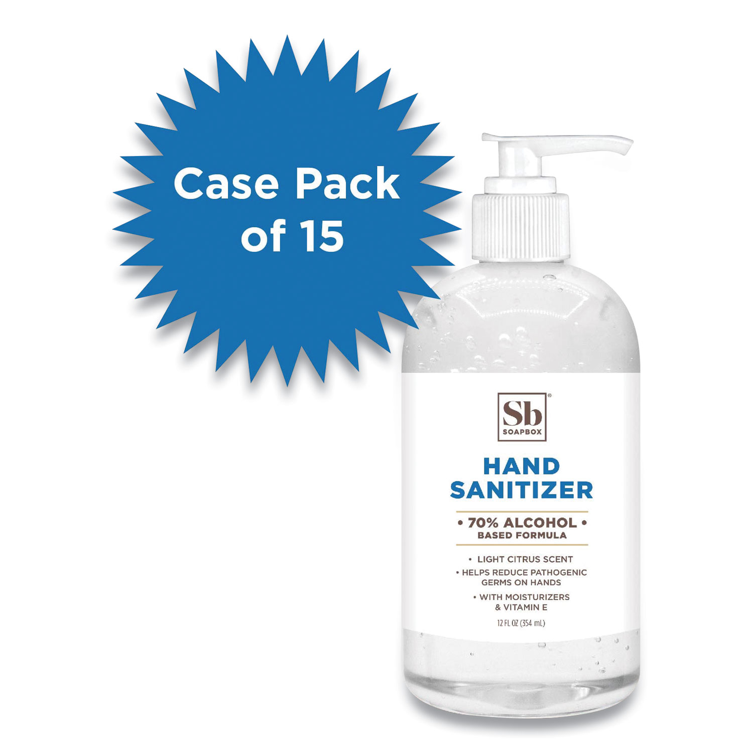  Soapbox 77140 70% Alcohol Scented Gel Hand Sanitizer, 12 oz Pump Bottle, Citrus, 15/Carton (SBX77140CT) 
