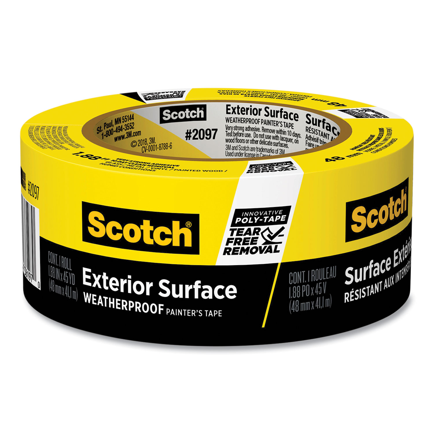 Scotch® Exterior Surface Weatherproof Painters Tape, 1.88 x 45 yds, Yellow