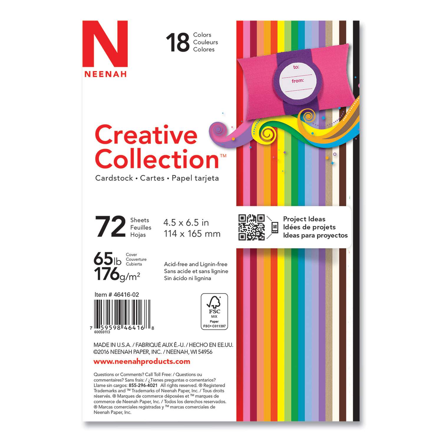  Neenah Paper 46416-02 Creative Collection Premium Cardstock, 65 lb, 4.5 x 6.5, Assorted Starter Pack, 72/Pack (NEE24374949) 