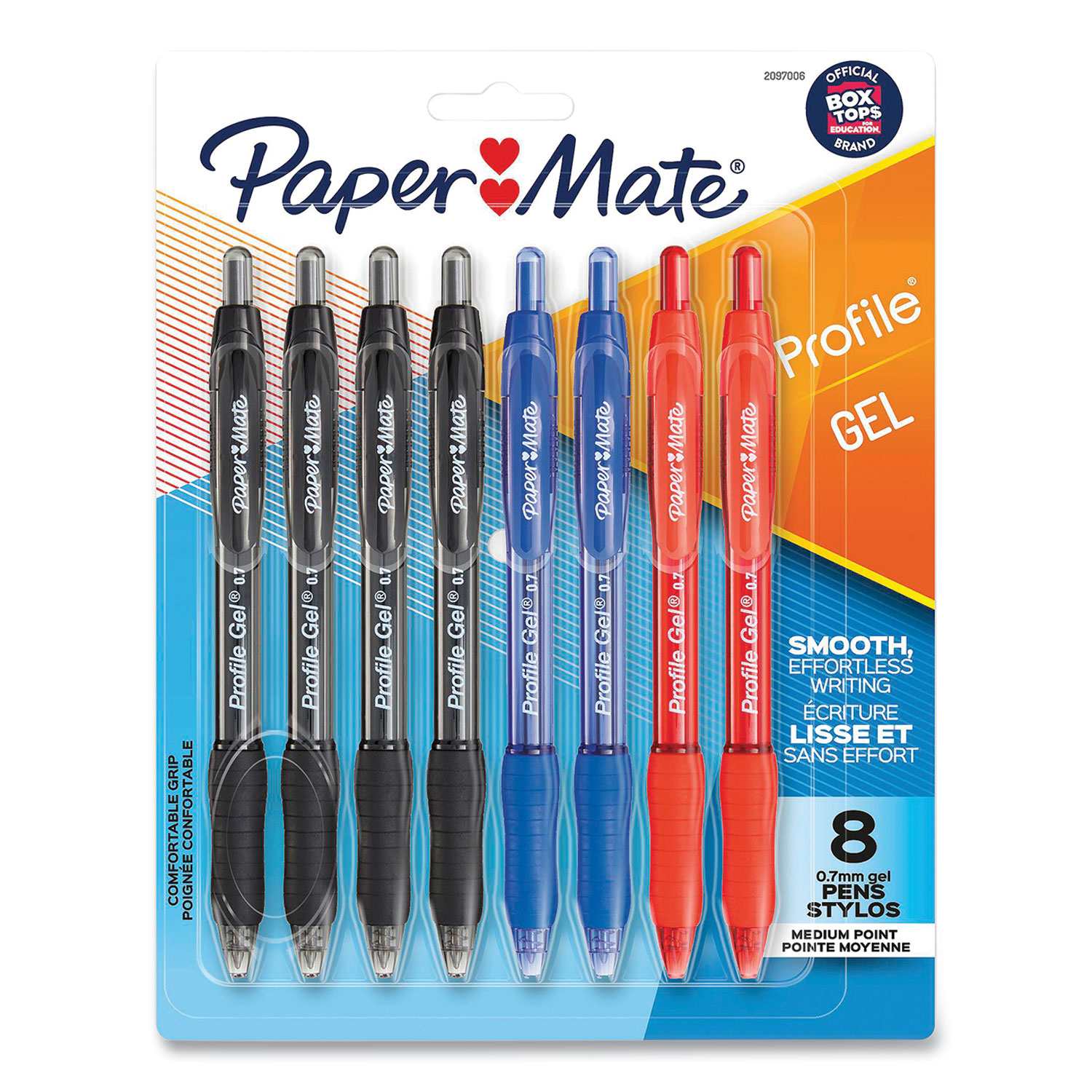Paper Mate® Profile Retractable Gel Pen, Medium 0.7 mm, Assorted Ink/Barrel, 8/Set