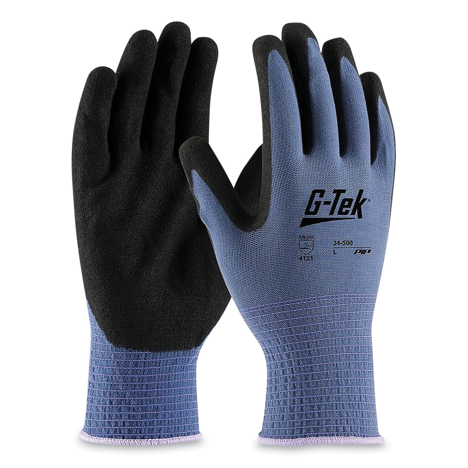 G-Tek 34-500/L GP Nitrile-Coated Nylon Gloves, Large, Blue/Black, 12 Pairs (PID177593) 