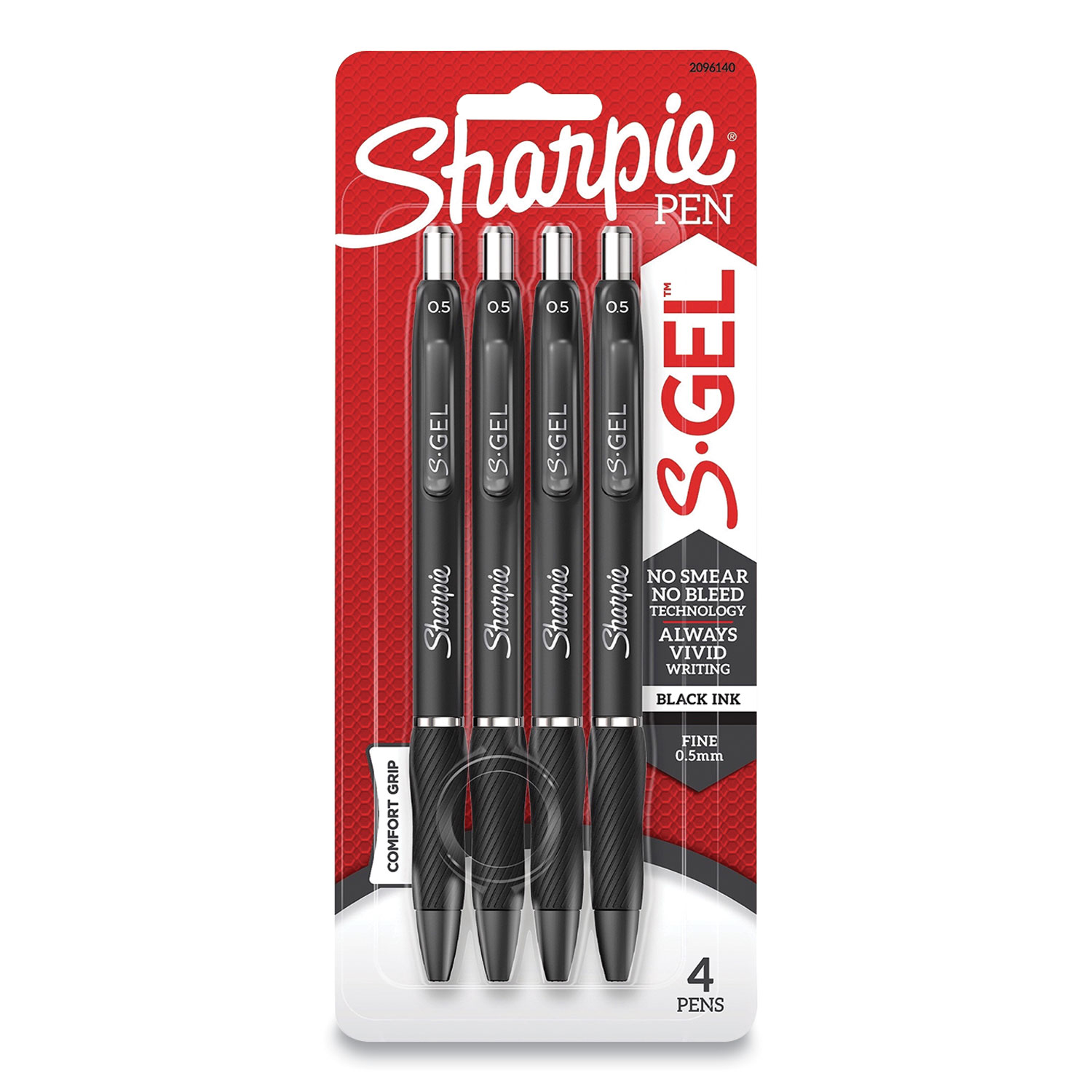 Sharpie® S-Gel™ S-Gel Retractable Gel Pen, Fine 0.5 mm, Black Ink/Barrel, 4/Pack