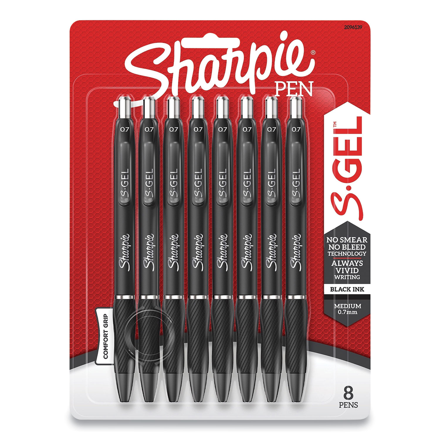  Sharpie S-Gel 2096139 S-Gel Retractable Gel Pen, Medium 0.7 mm, Black Ink/Barrel, 8/Pack (SAN24424406) 