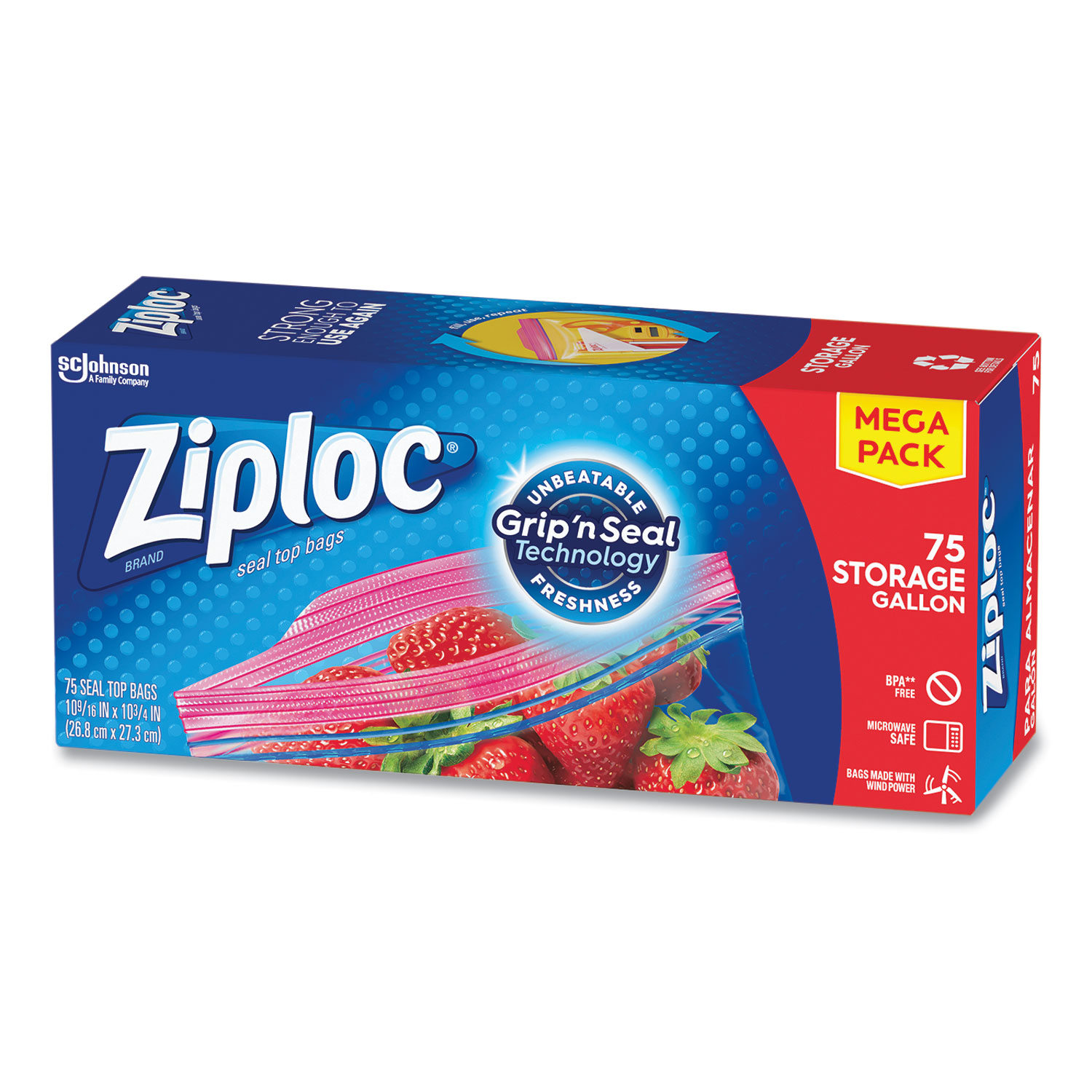 Ziploc® Seal Top Bags, 1 gal, 10.75 x 10.56, Clear, 75/Box