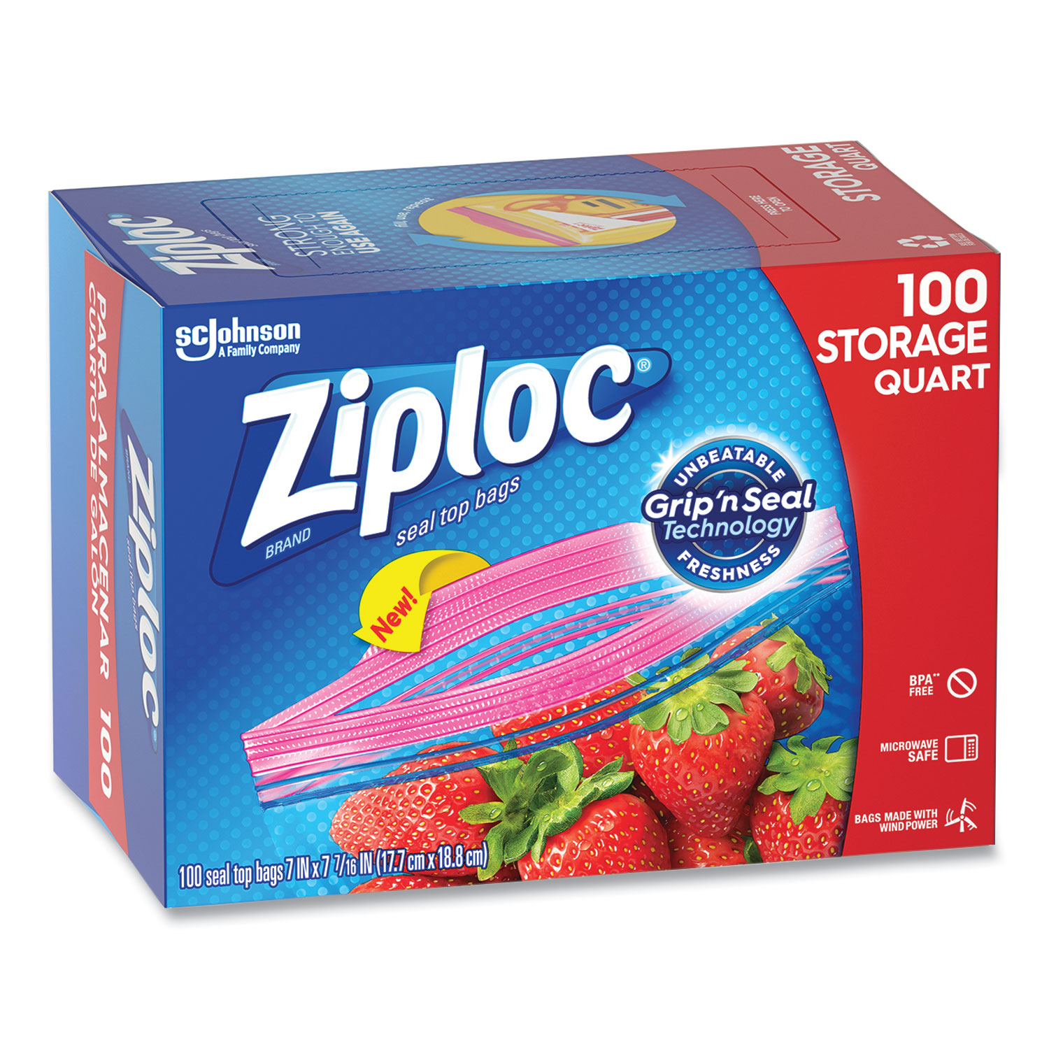 Ziploc® Seal Top Bags, 1 qt, 7.44 x 7, Clear, 100/Box