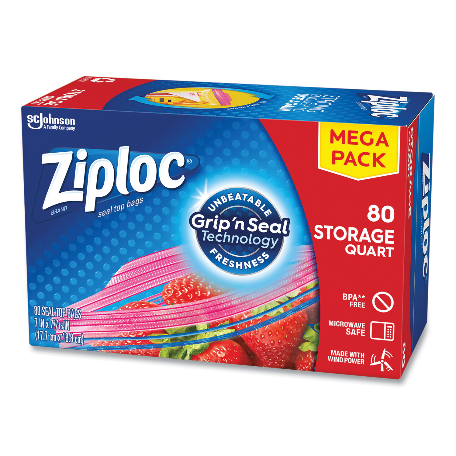 Ziploc® Seal Top Bags, 1 qt, 7.44 x 7, Clear, 80/Box