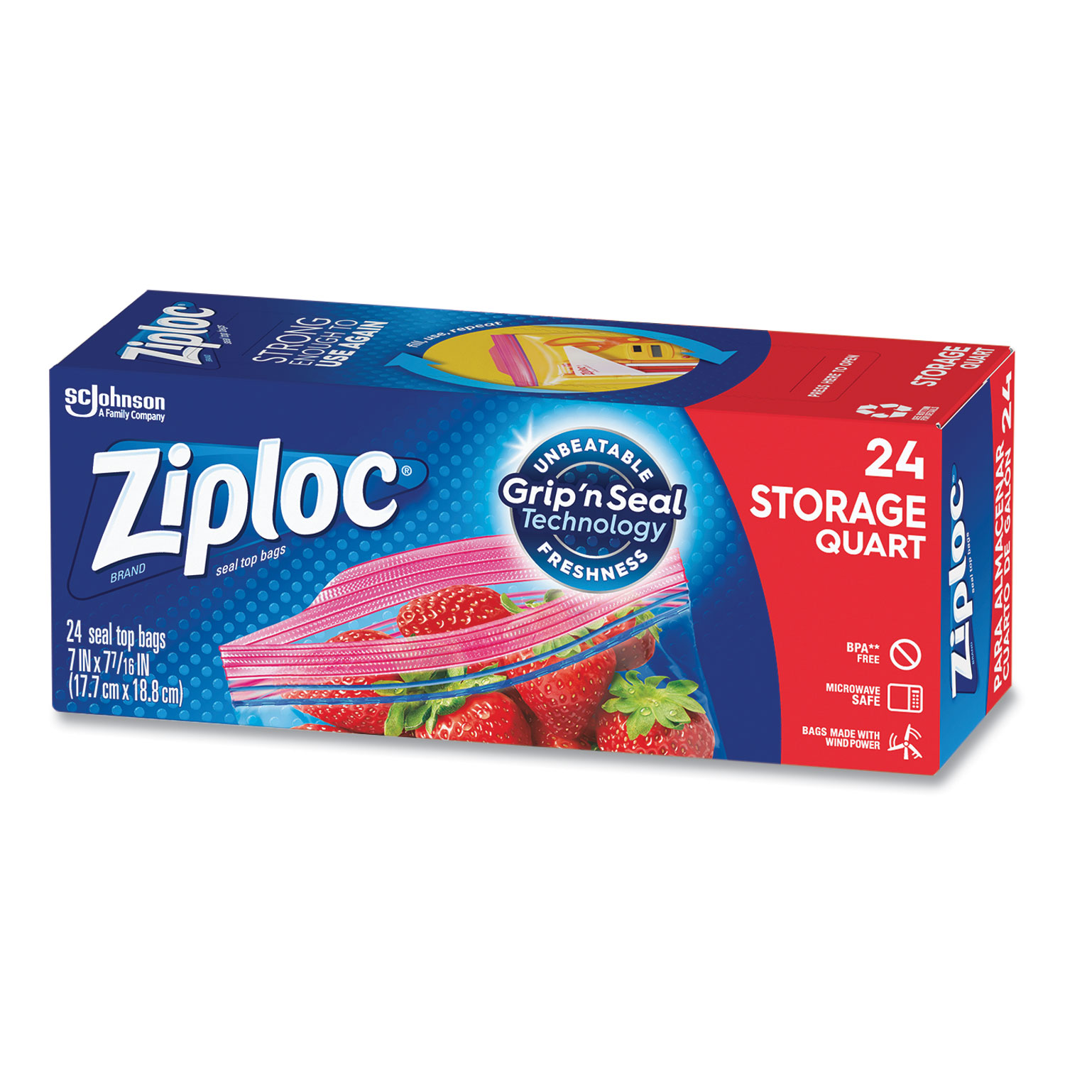 Ziploc® Seal Top Bags, 1 qt, 7.44 x 7, Clear, 24/Box