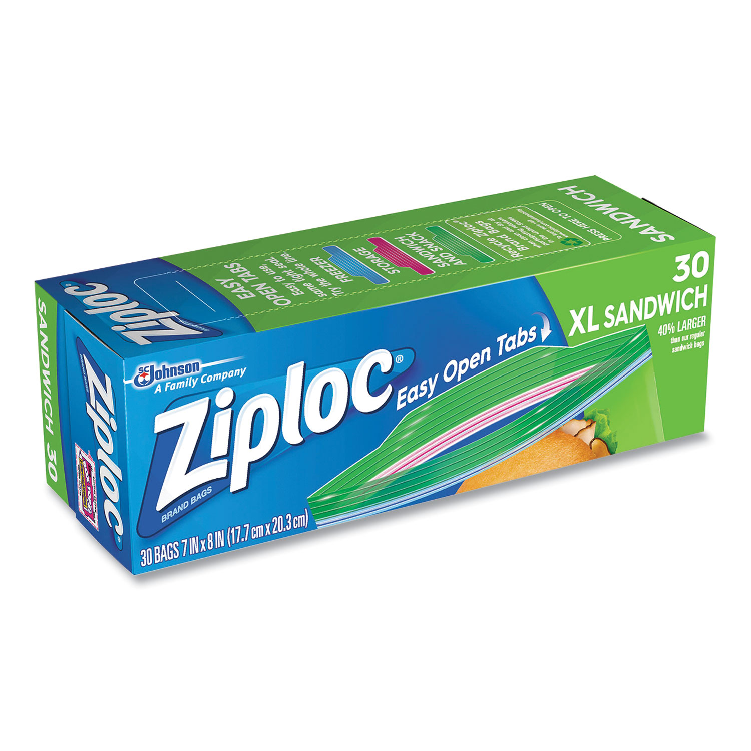 Ziploc® Sandwich Seal Top Bags, 8 x 7, Clear, 30/Box