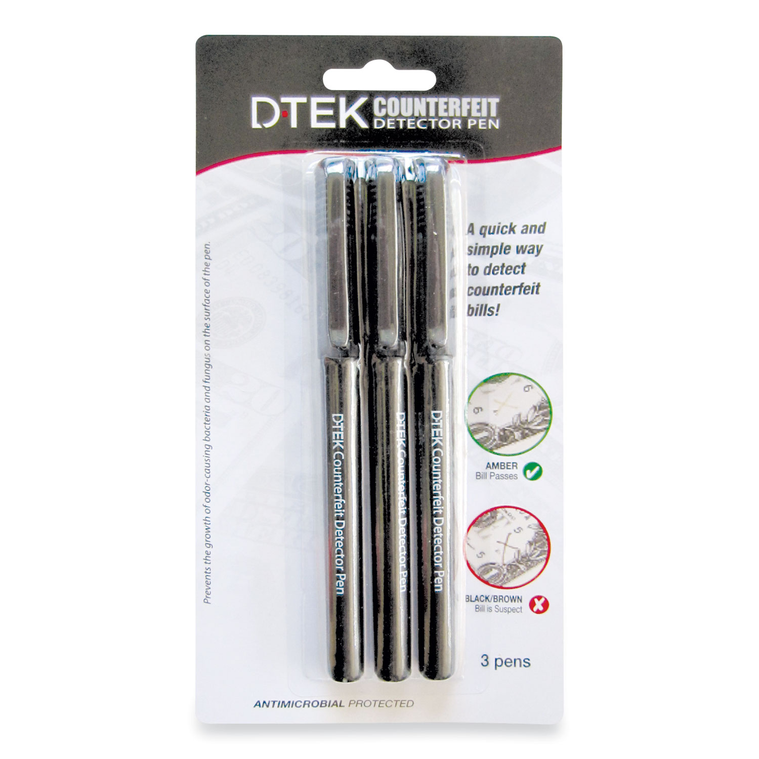 CONTROLTEK® DTEK Counterfeit Detector Pens, Black, 3/Pack