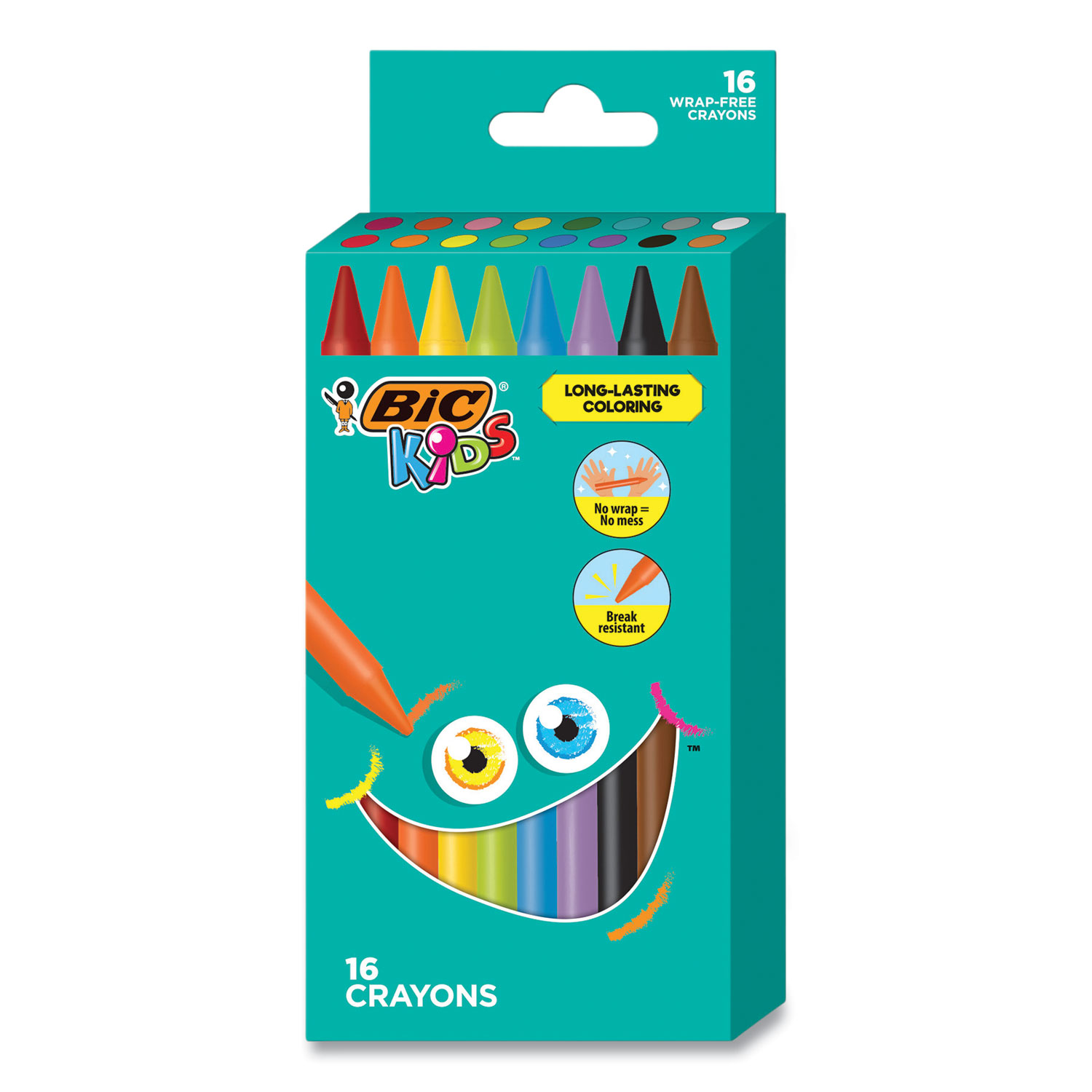 BIC® Kids Coloring Crayons, 16 Assorted Colors, 16/Pack