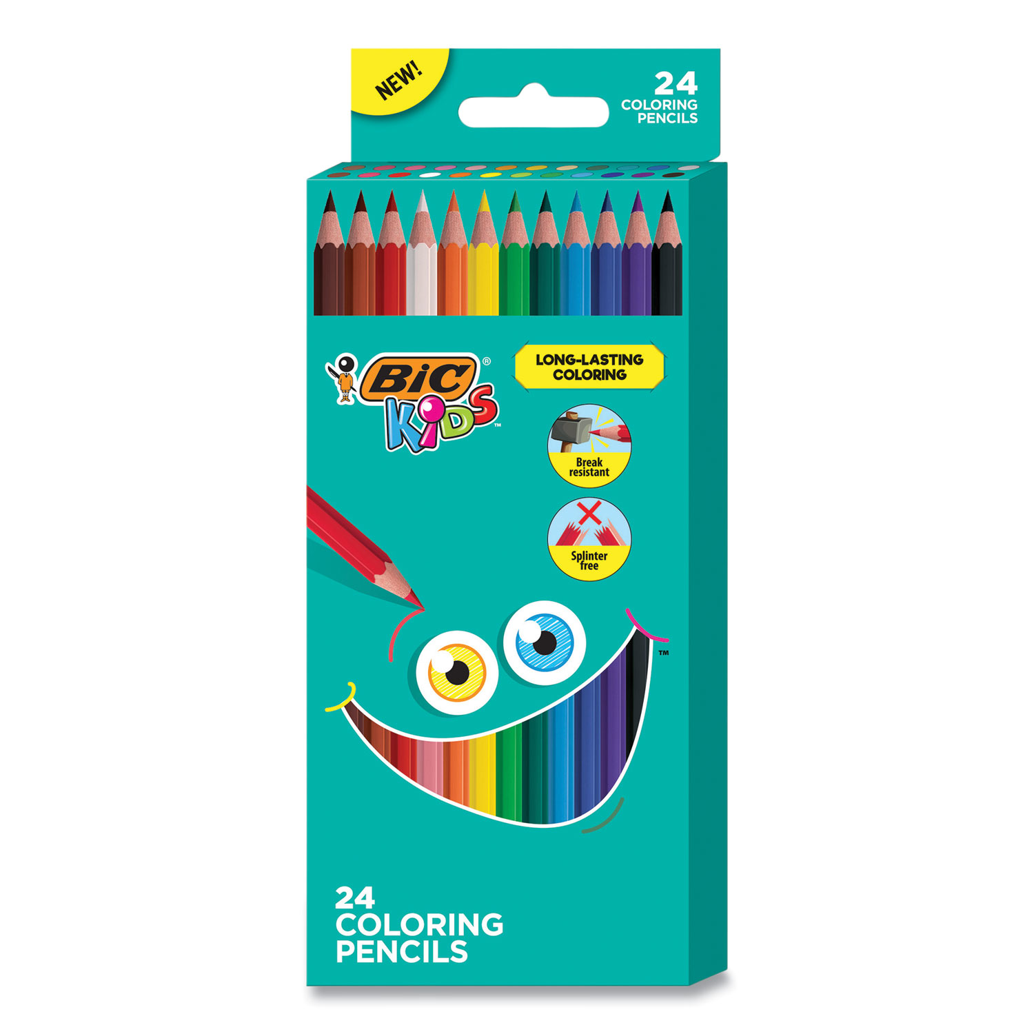 BIC® Kids Coloring Pencils, 0.7 mm, HB2 (#2), Assorted Lead, Assorted Barrel Colors, 24/Pack