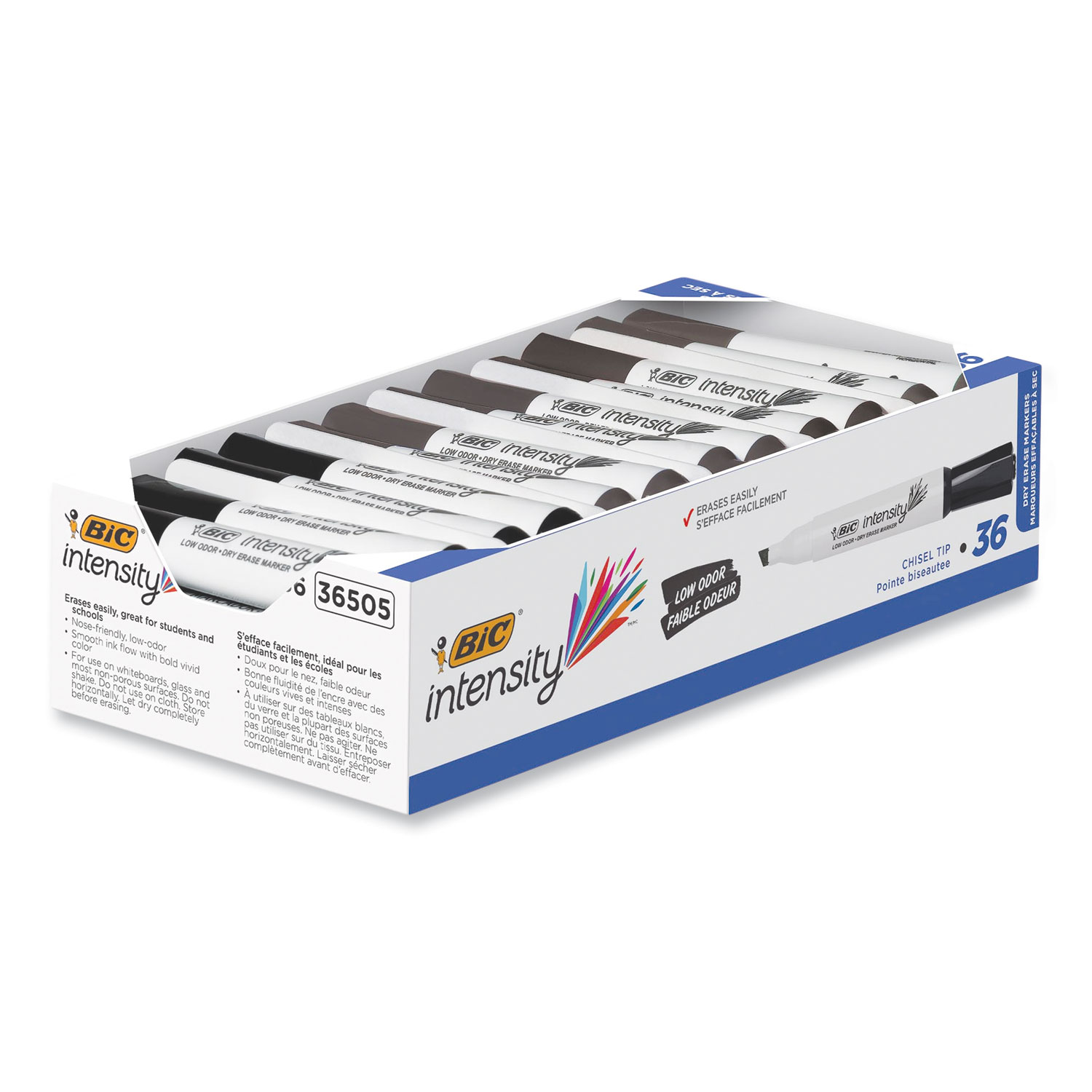 BIC® Intensity Low Odor Dry Erase Marker, Broad Chisel Tip, Black, 36/Pack
