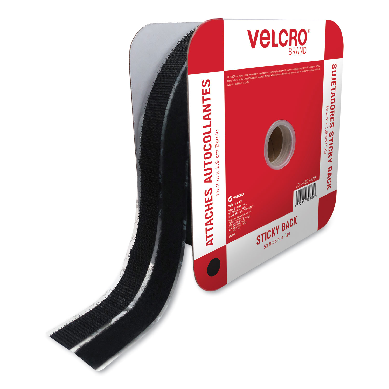 Velcro Brand Sticky-Back Fasteners with Dispenser, Removable Adhesive, 0.75 x 5 ft, Black (VEK90086)