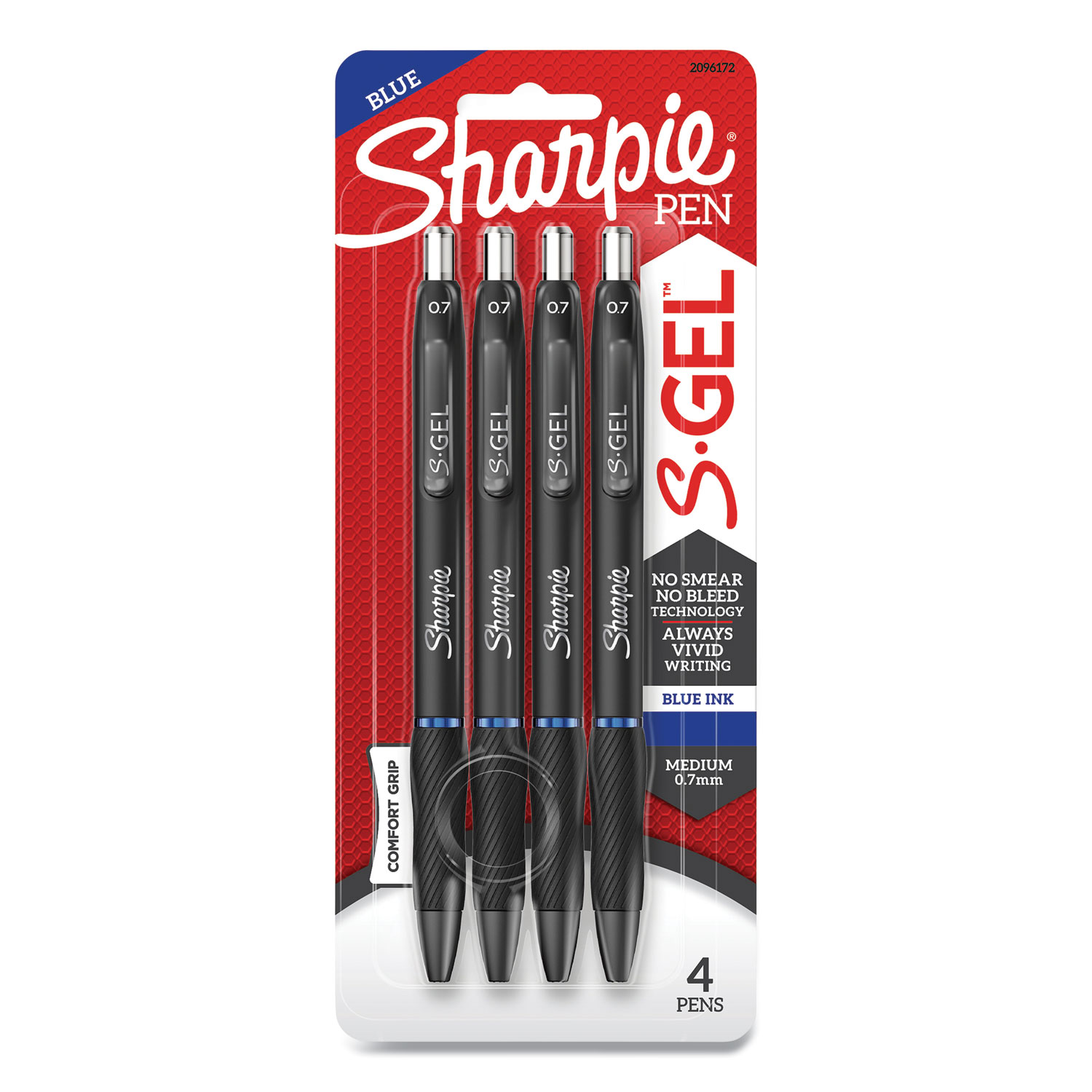  Sharpie S-Gel 2096172 S-Gel Retractable Gel Pen, Medium 0.7 mm, Blue Ink, Black Barrel, 4/Pack (SAN24424587) 