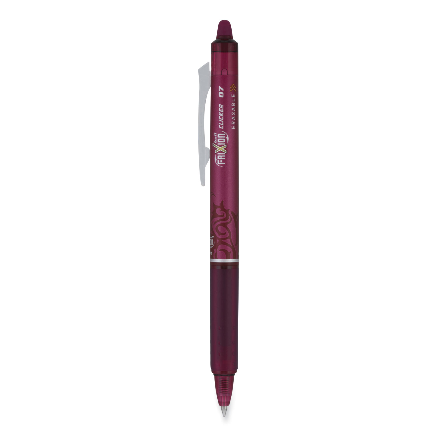 Pilot® FriXion Clicker Erasable Retractable Gel Pen, Fine 0.7 mm, Burgundy Ink, Burgundy Barrel, Dozen