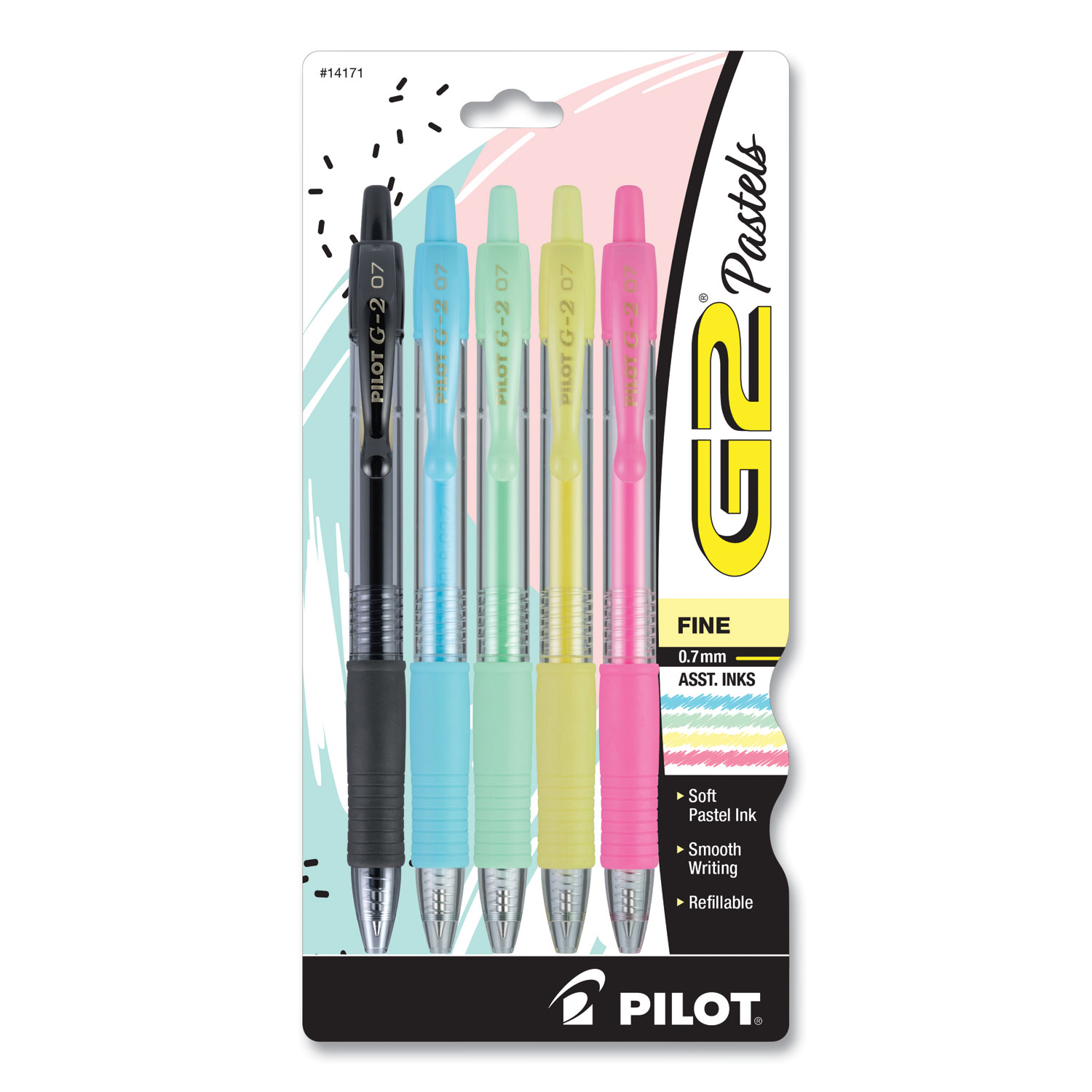 Pilot® G2 Pastel Retractable Gel Pen, Fine 0.7 mm, Assorted Pastel Ink/Barrel, 5/Pack