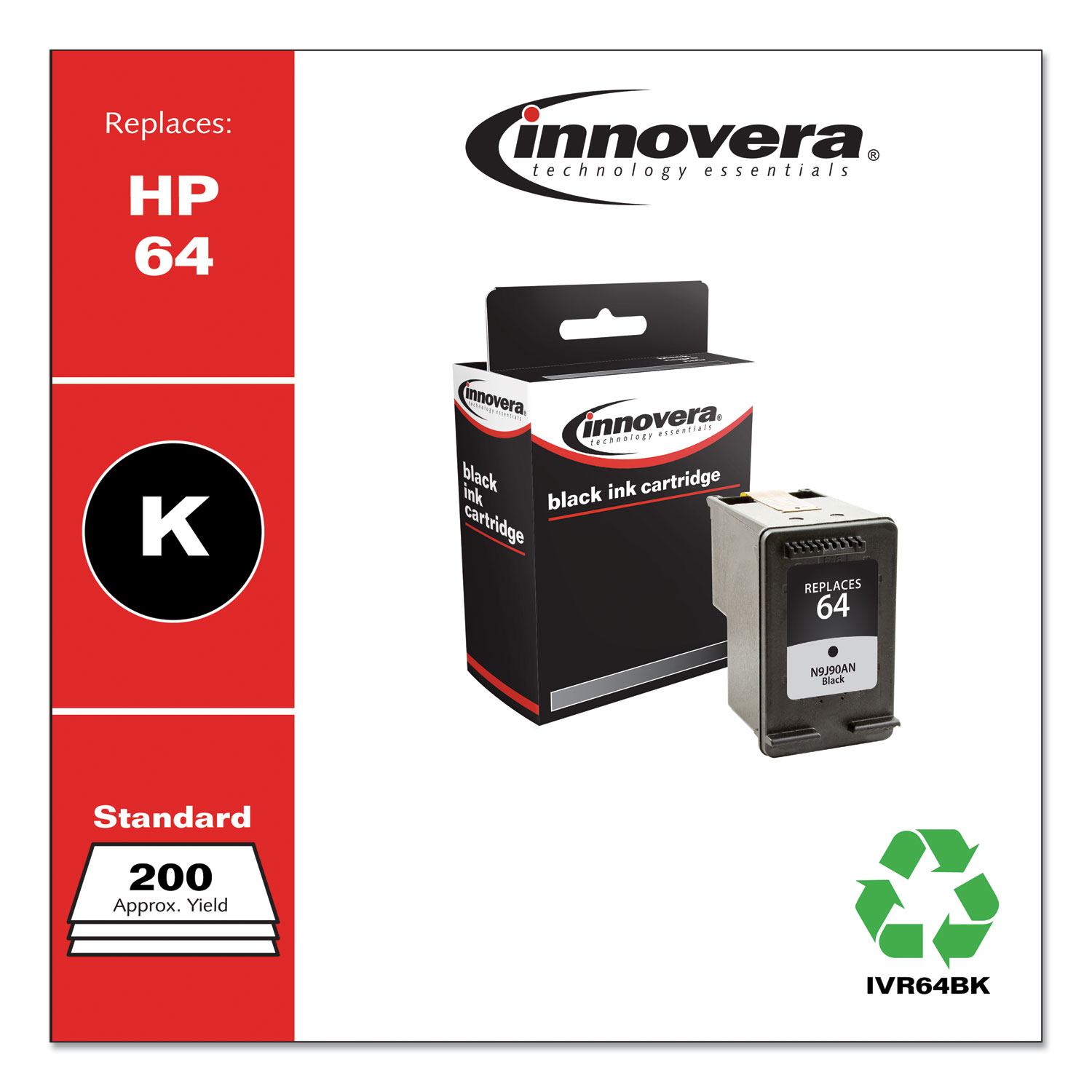 Innovera® Remanufactured Black Ink, Replacement for HP 64 (N9J90AN), 200 Page-Yield