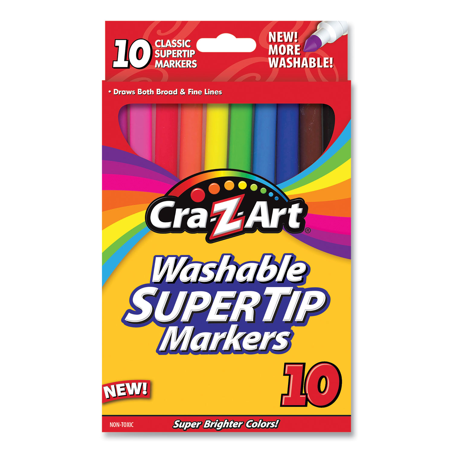 Washable Super Tips Markers, Fine/Broad Bullet Tips, Assorted Colors,  10/Set - usbpt.com