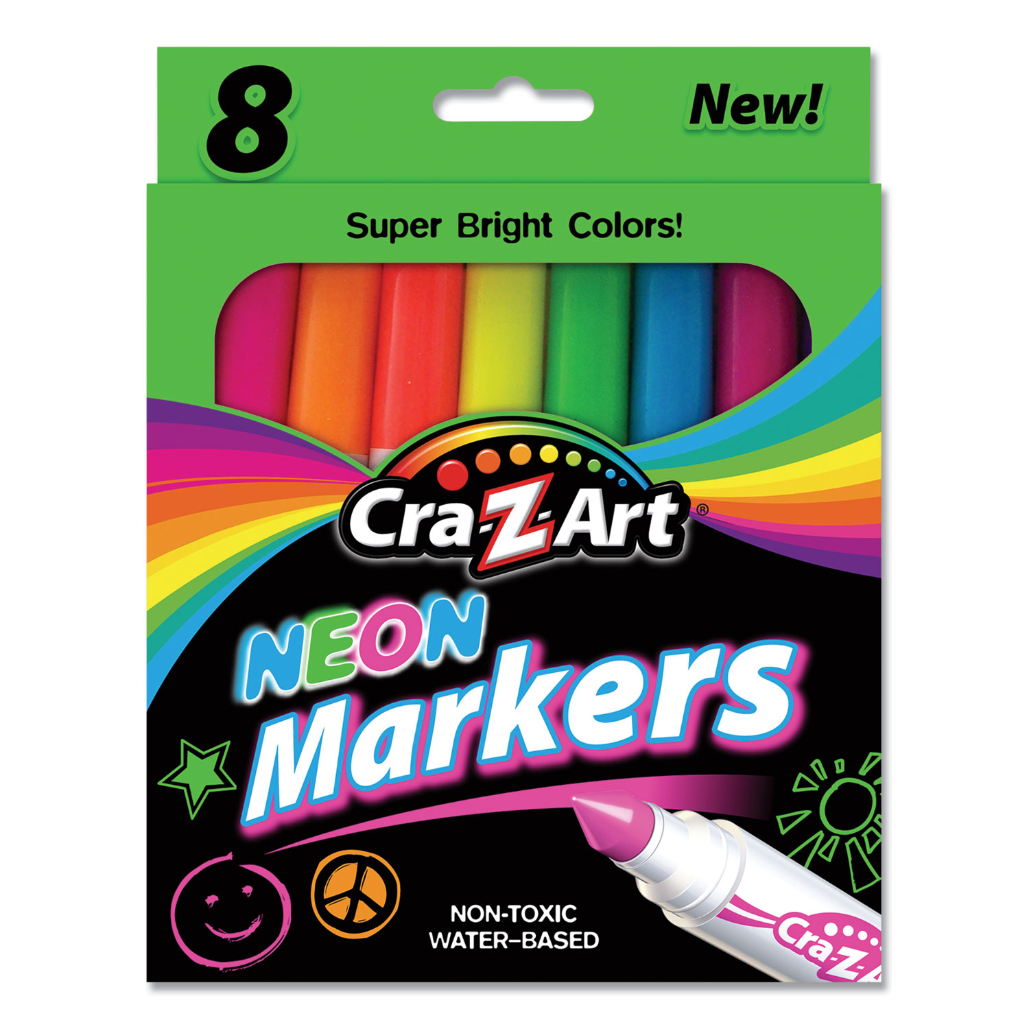 Cra-Z-Art® Neon Markers, Broad Bullet Tip, Assorted Colors, 8/Set