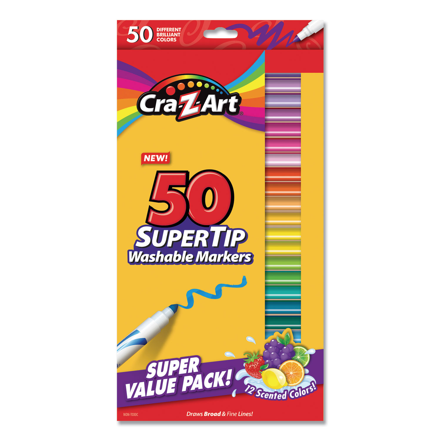 Cra-Z-Art® Washable SuperTip Markers, Broad/Fine Bullet Tip, Assorted Colors, 50/Set