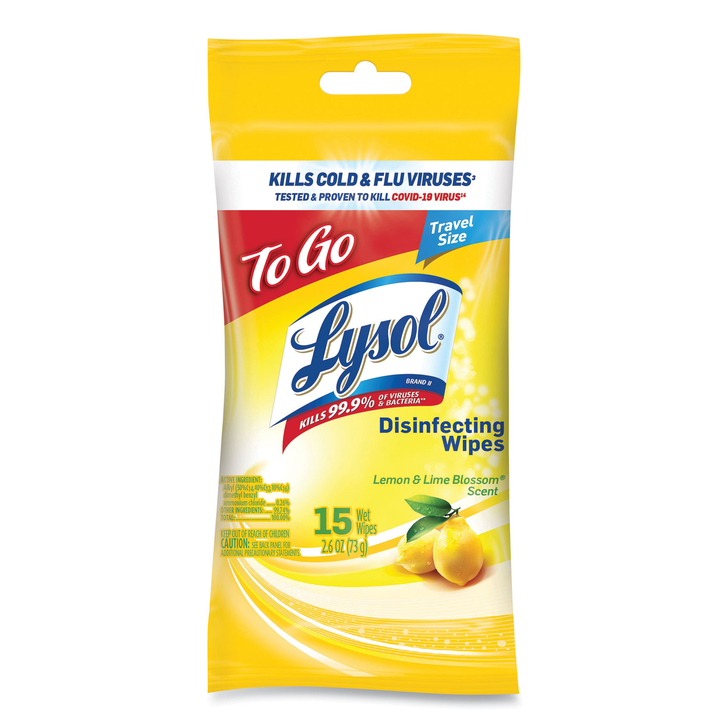 LYSOL® Brand Disinfecting Wipes Flatpacks, 6.29 x 7.87, Lemon and Lime Blossom, 15 Wipes/Flat Pack, 48 Flat Packs/Carton