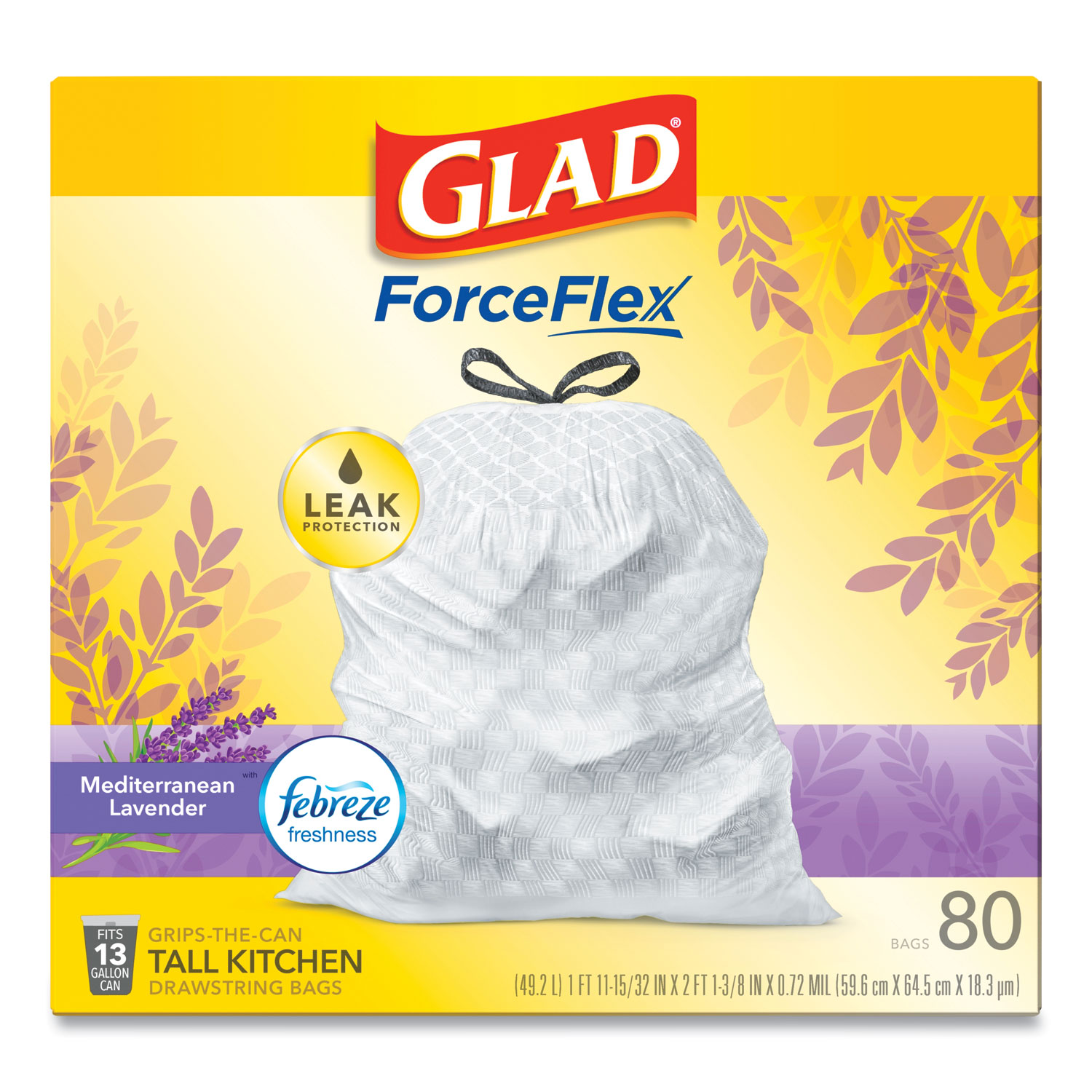  Customer reviews: GLAD ForceFlex Tall Drawstring Trash Bags For  Kitchen Trash Can, 13 Gallon, Grey , Fresh Clean with Febreze Freshness to  Eliminate Odors, 80 Count - Packaging May Vary