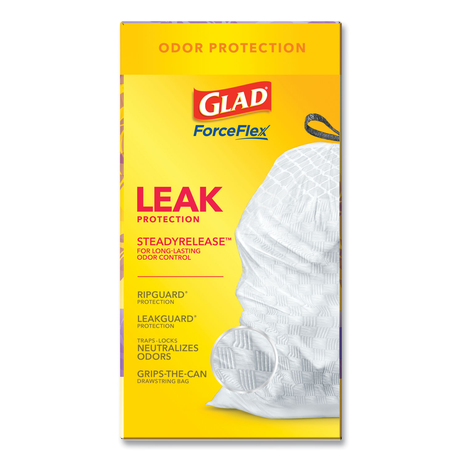 912583-6 Glad 13 gal., OdorShield, Drawstring Trash Bags, 0.78 mil Thick,  White