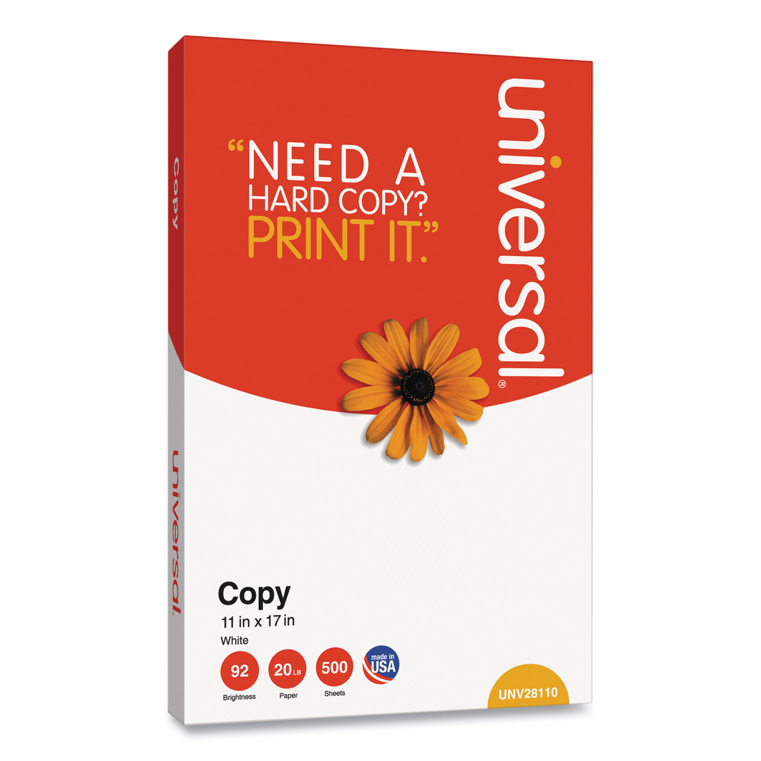 Universal® Copy Paper, 92 Bright, 20 lb, 11 x 17, White, 500 Sheets/Ream