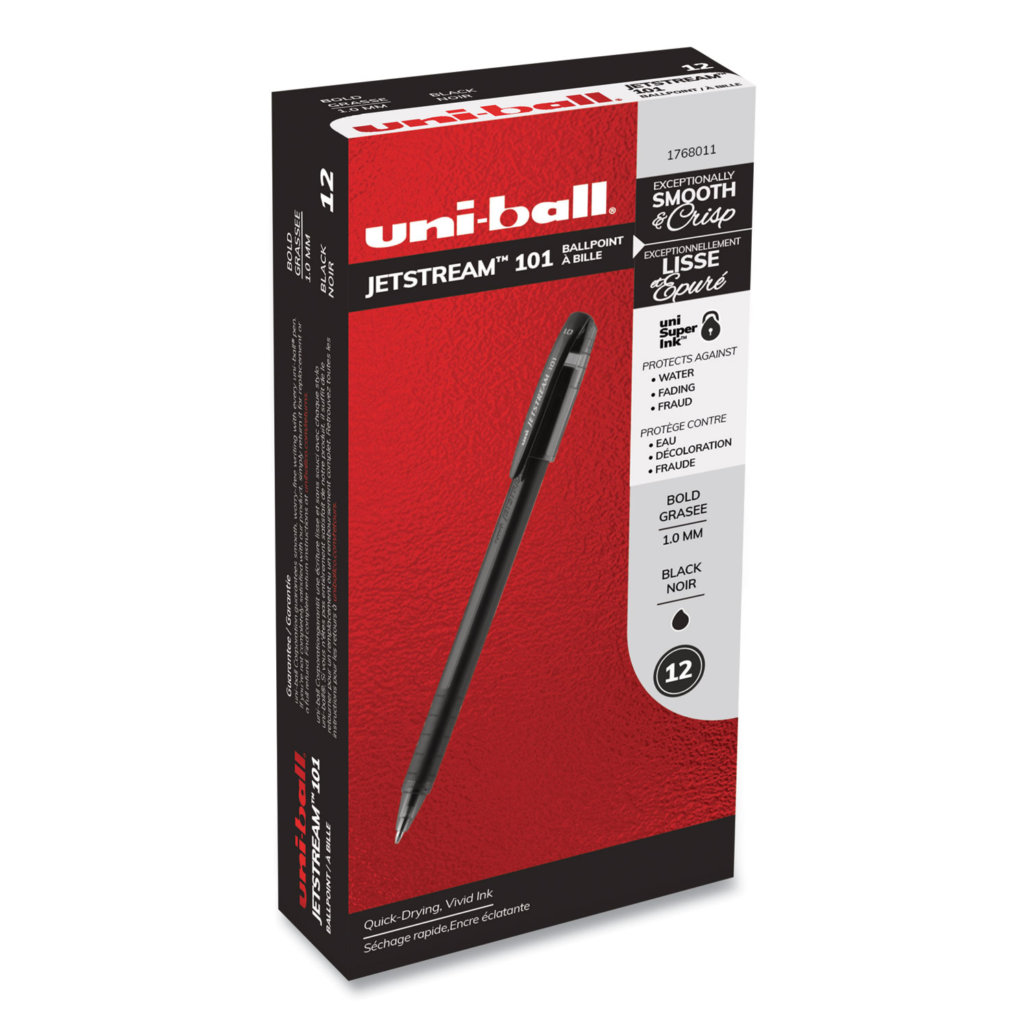 Jetstream 101 Hybrid Gel Pen, Stick, Bold 1 mm, Black Ink, Black Barrel, Dozen