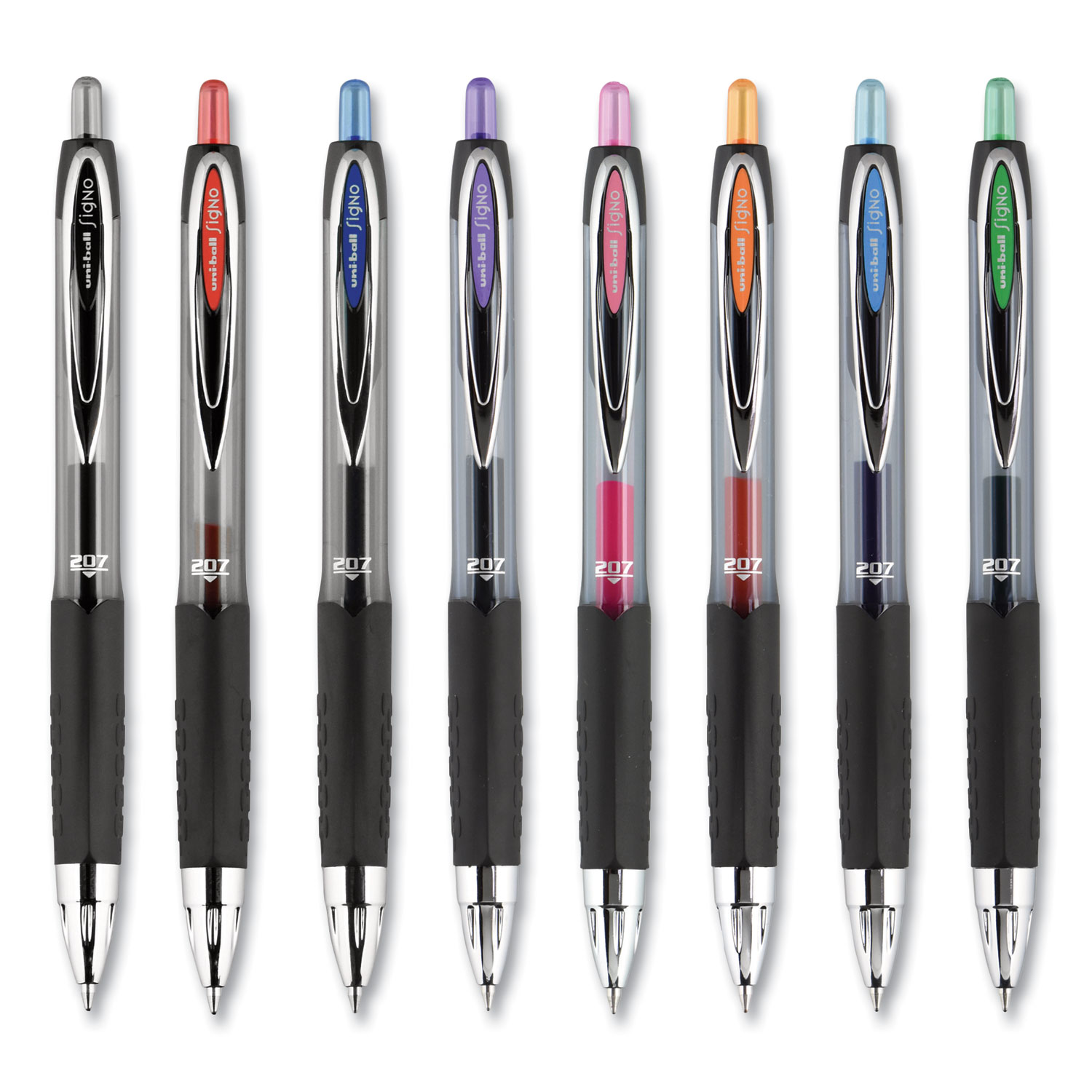 Signo 207 Gel Pen, Retractable, Medium 0.7 mm, Blue Ink, Smoke/Black/Blue Barrel, 4/Pack