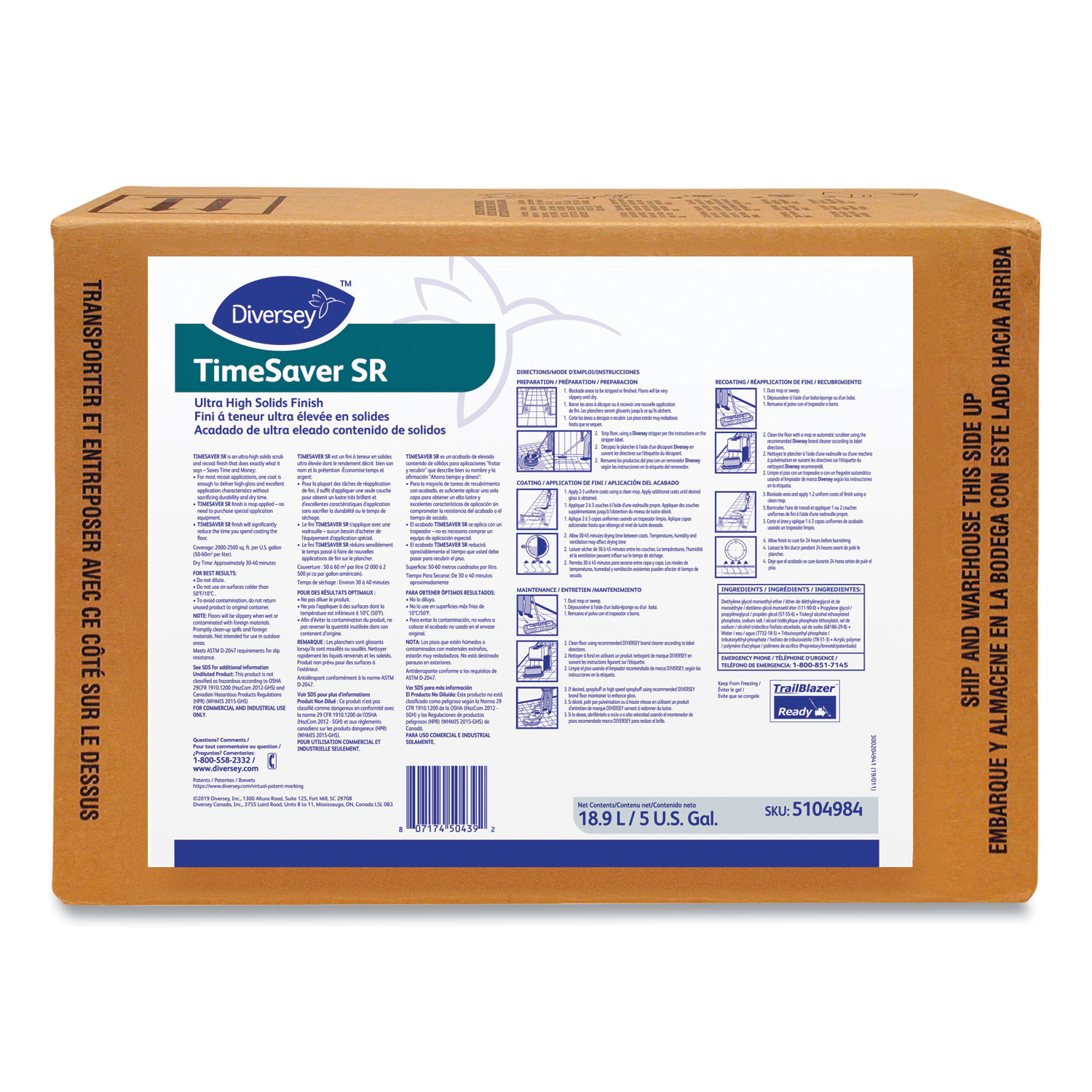 TimeSaver SR Floor Finish, Liquid, 5 gal Box