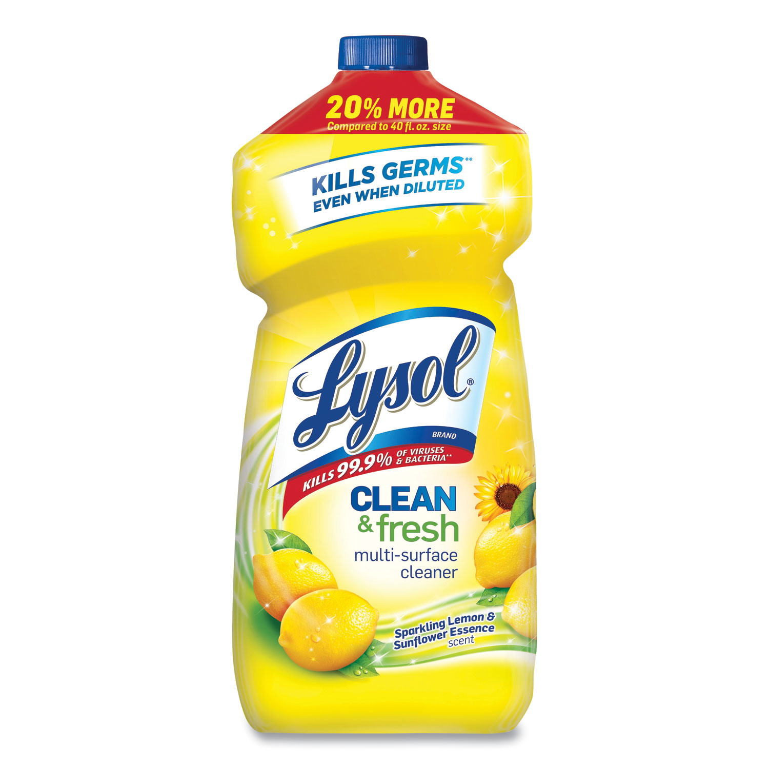 LYSOL® Brand Clean and Fresh Multi-Surface Cleaner, Sparkling Lemon and Sunflower Essence, 48 oz Bottle, 9/Carton