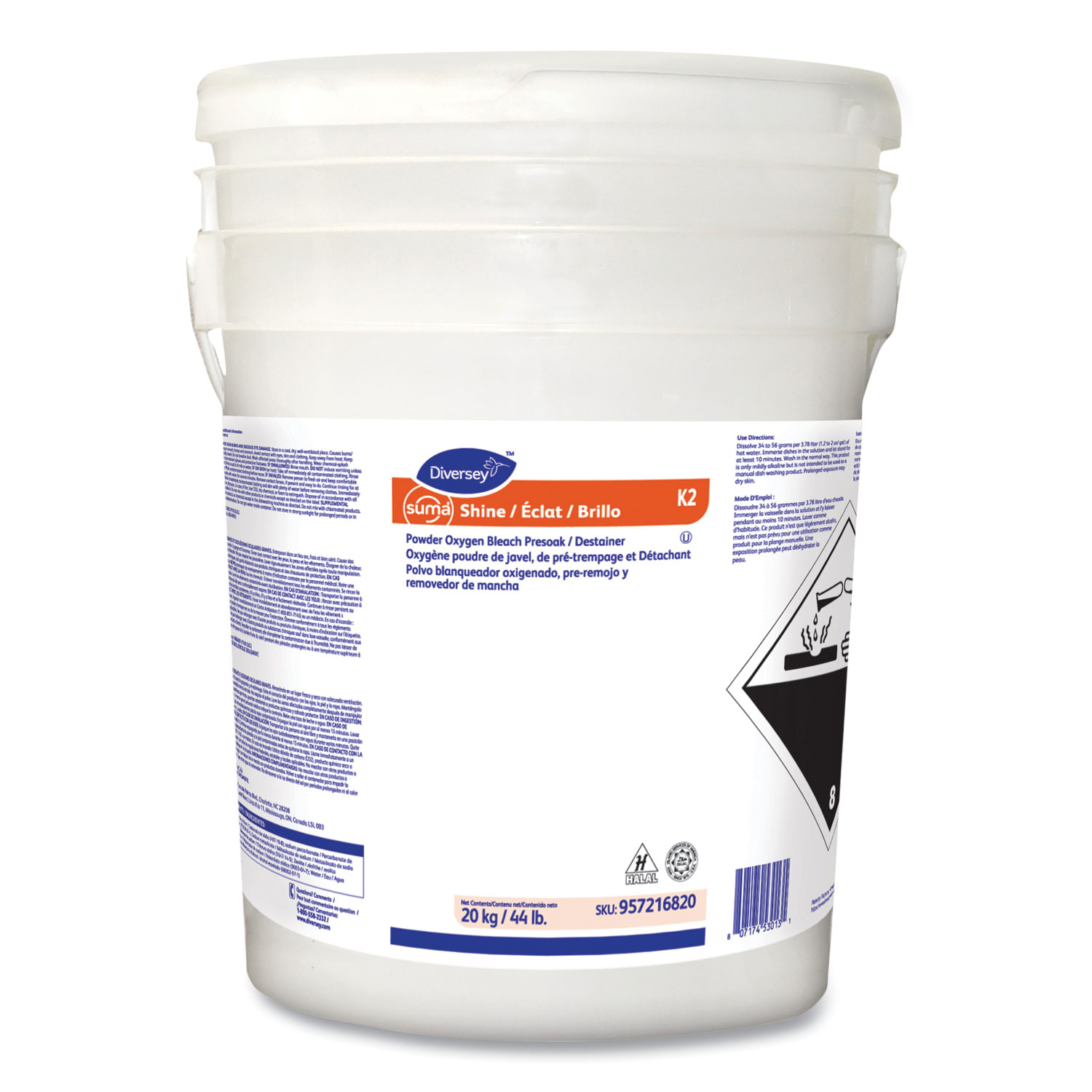 Suma Shine K2 Pre-Soaks with Bleach, Unscented, 44 lb Pail