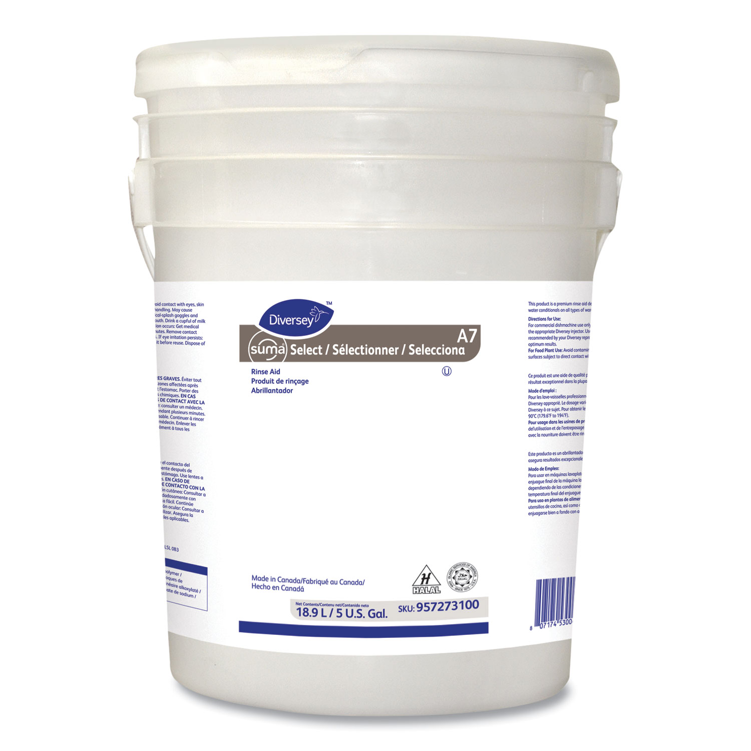 Suma Select A7 Rinse Aid, Warewashing, 5 gal Pail