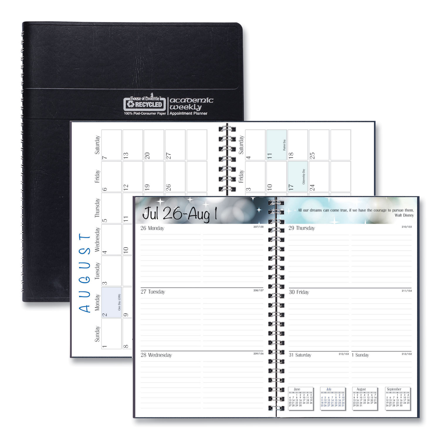 (Aug　Weekly/Monthly　Aug):　Black　Academic　2024　2023　Recycled　Planner,　5,　Zerbee　to　Appointment　13-Month　Cover,　x　to