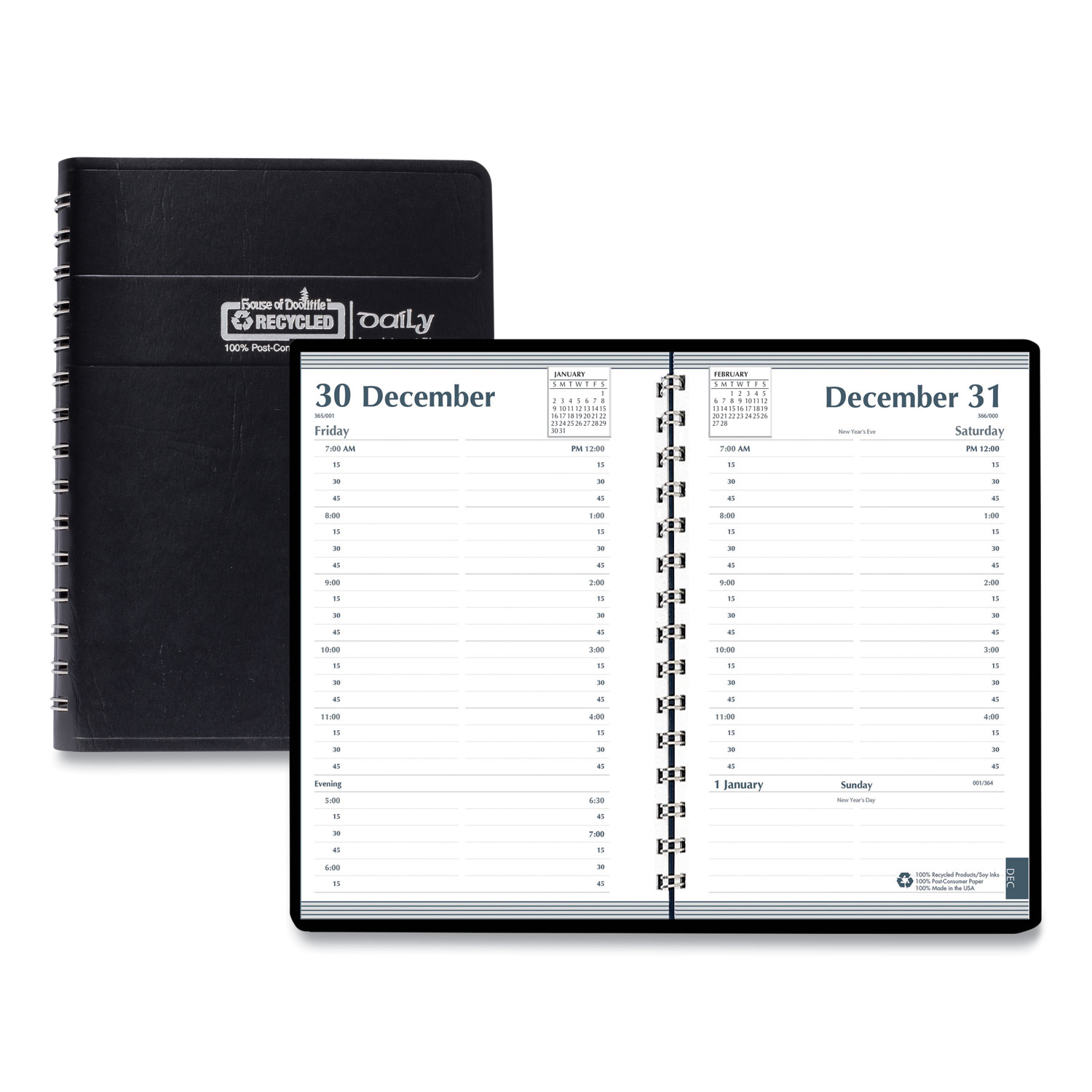 Memo Size Daily Appointment Book With 15 Minute Schedule 8 X 5 Black   706372 