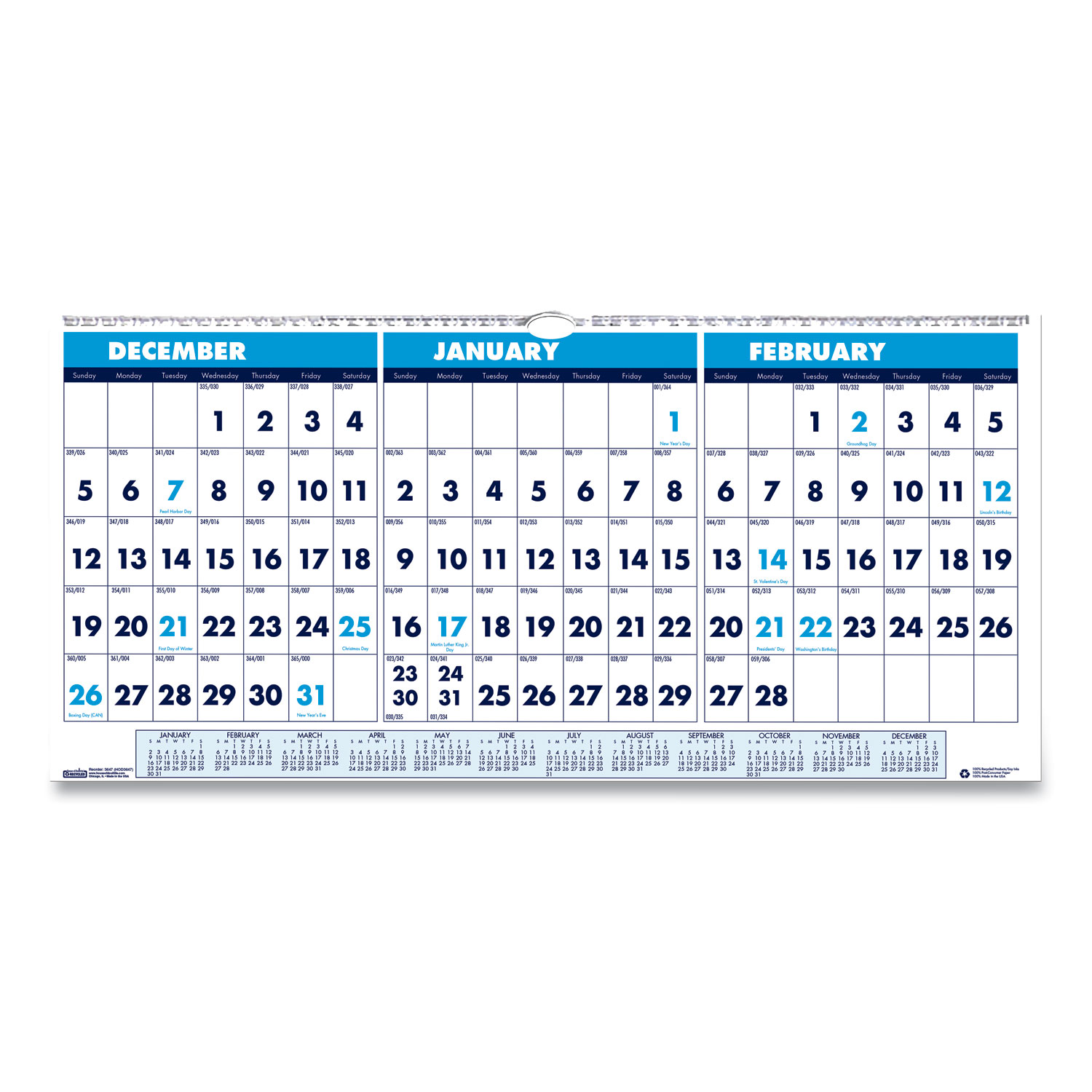 House of Doolittle 3648 Recycled Three-Month Horizontal Wall Calendar