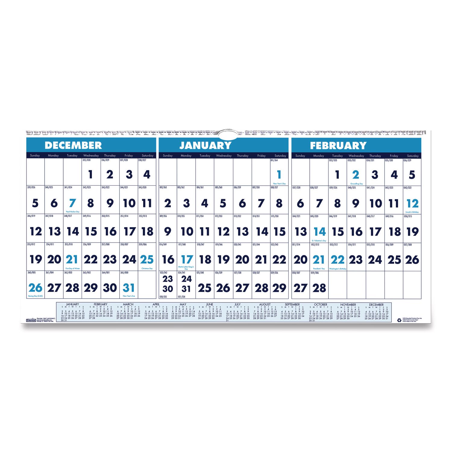 Recycled Three Month Format Wall Calendar Horizontal Orientation 23 5 