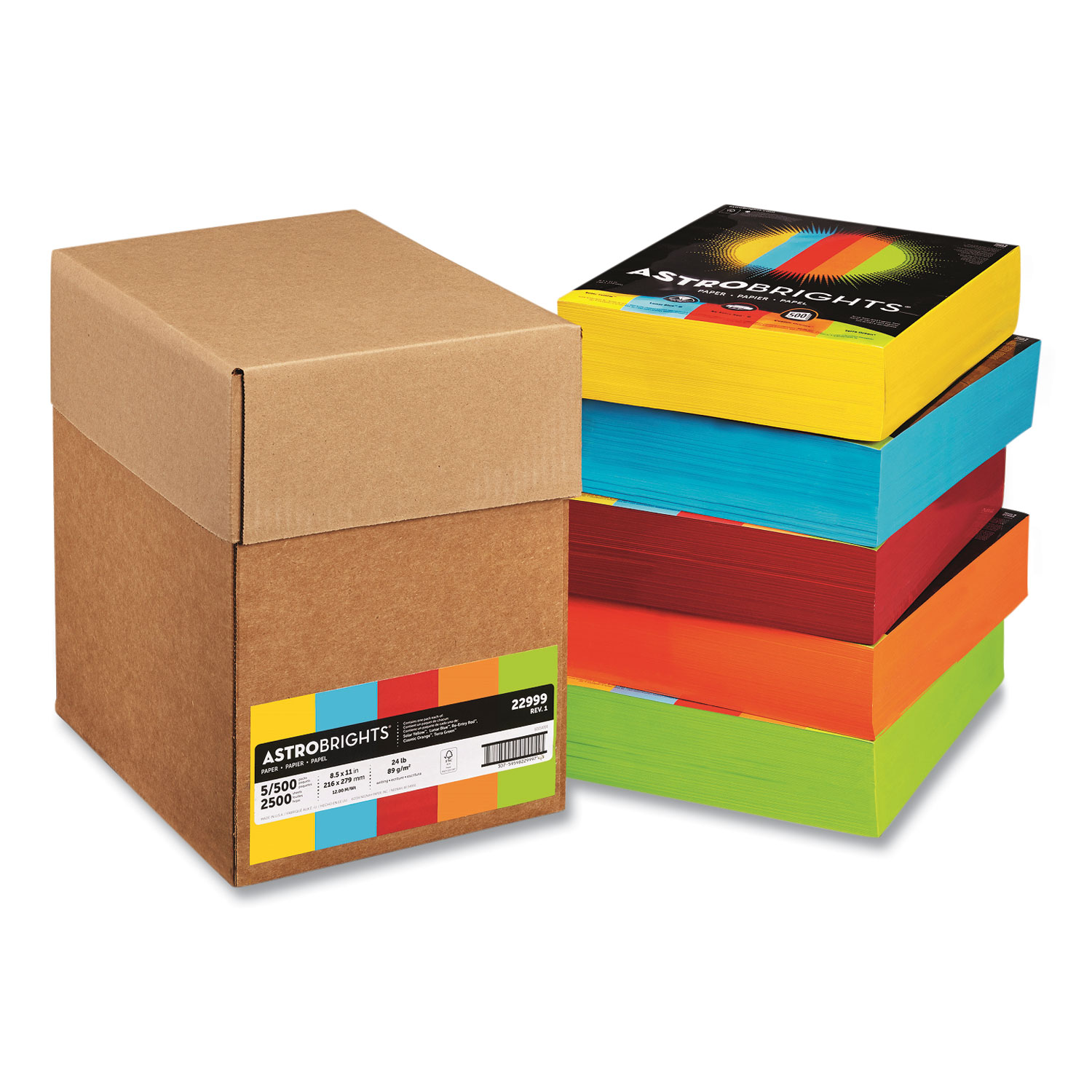 Astrobrights Color Paper -Bright Assortment, 24lb, 8.5 x