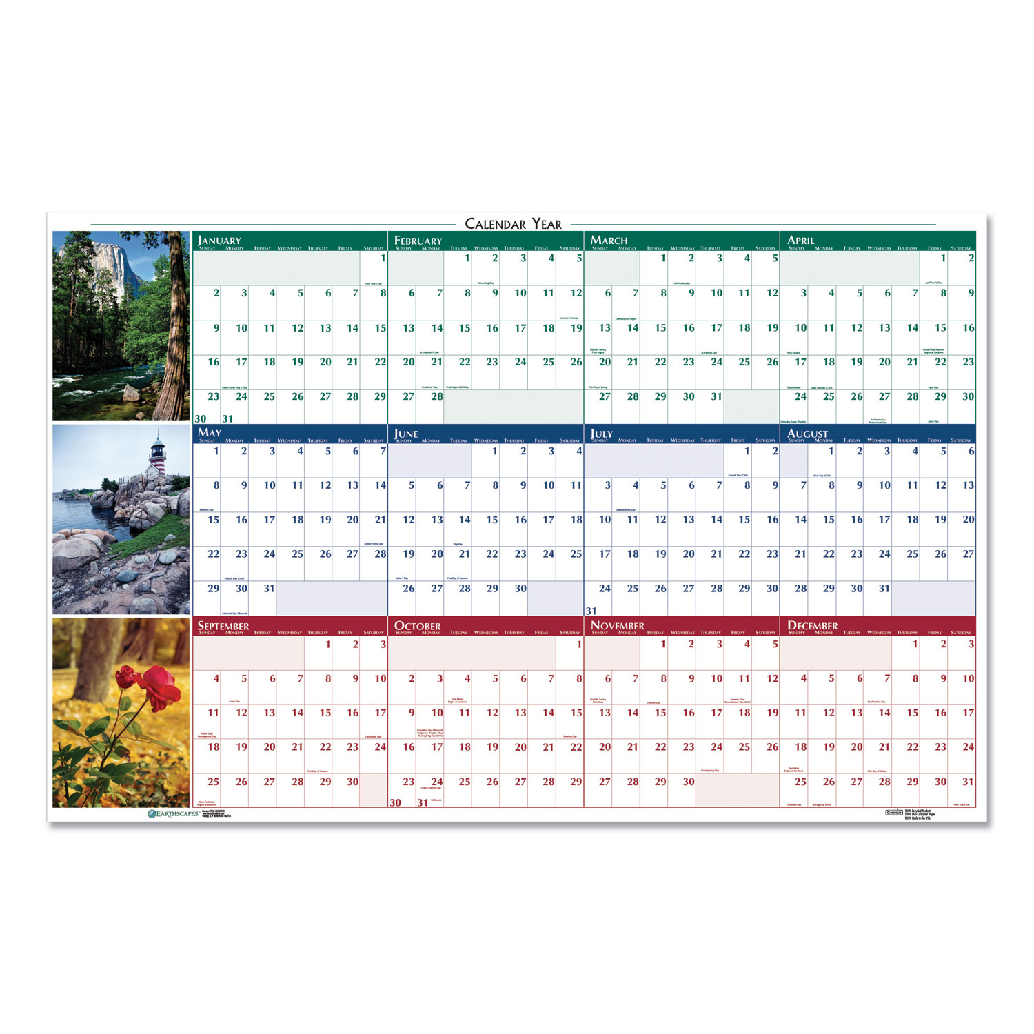 Earthscapes Recycled Reversible/Erasable Yearly Wall Calendar, Nature