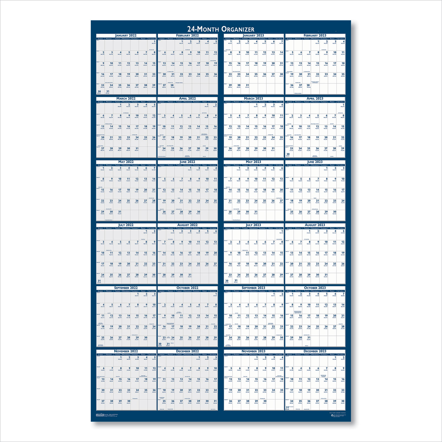 House of Doolittle™ Reversible/Erasable 2 Year Wall Calendar, 24 x 37