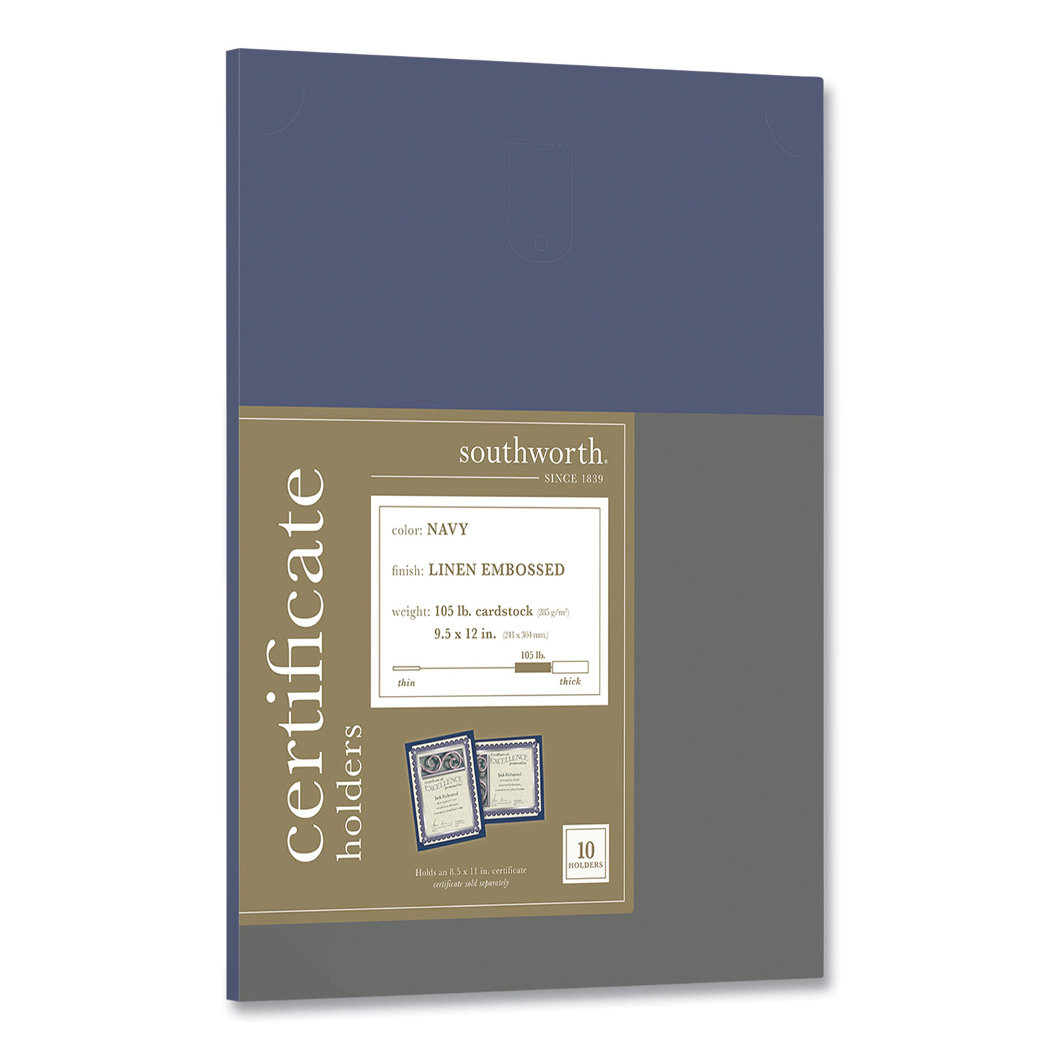 Certificate Holder, Navy, 105-lb Linen Stock, 12 x 9.5, 10/Pack