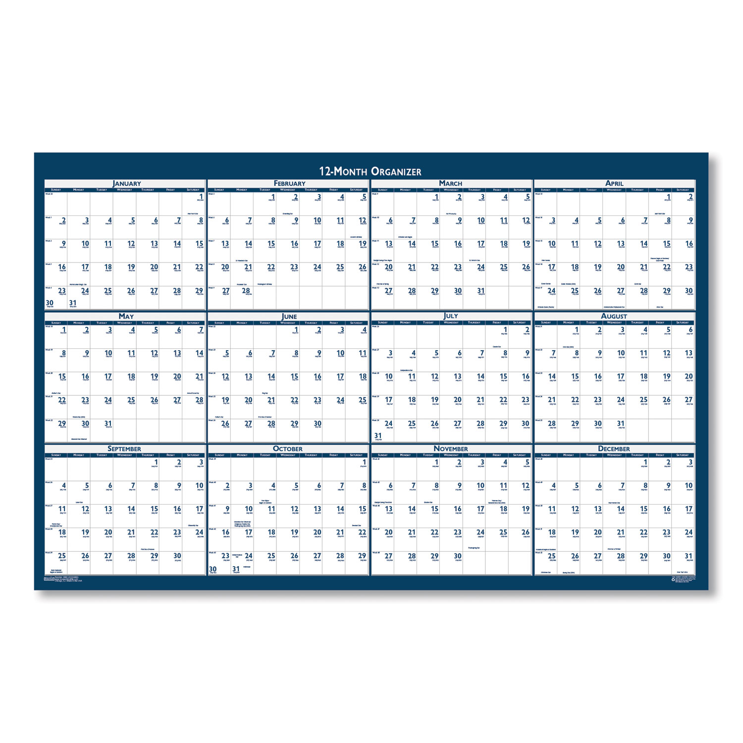 Recycled Poster Style Reversible/Erasable Yearly Wall Calendar, 18 x 24