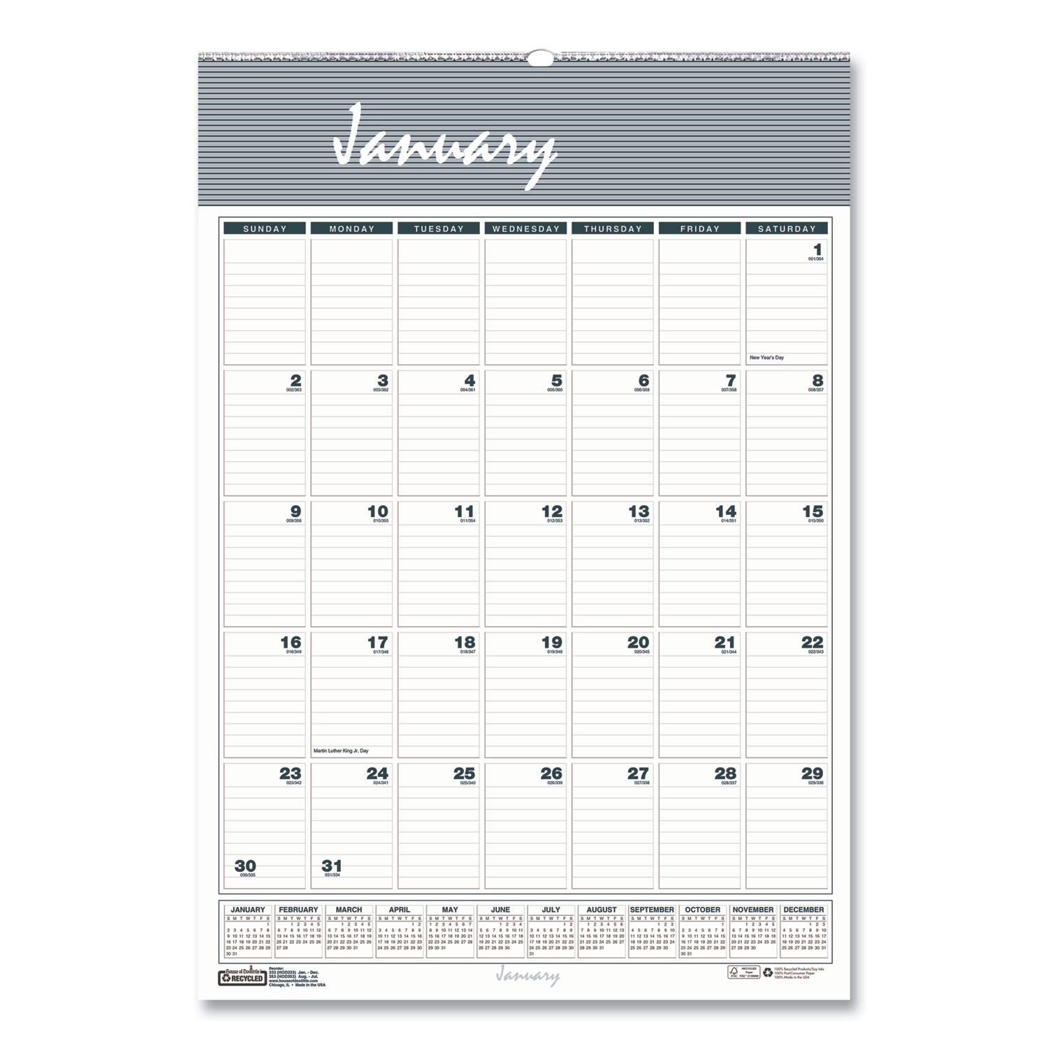 Bar Harbor Recycled Wirebound Monthly Wall Calendar, 12 x 17, White ...