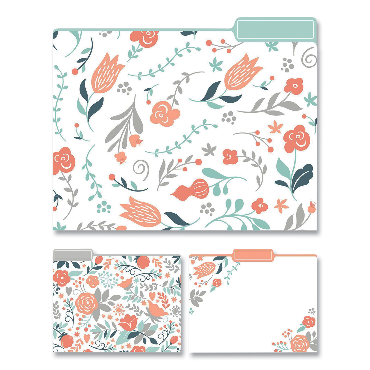 Eccolo Fashion File Folders, 1/3-Cut Tabs, Letter Size, Modern Floral Assortment, 9/Pack