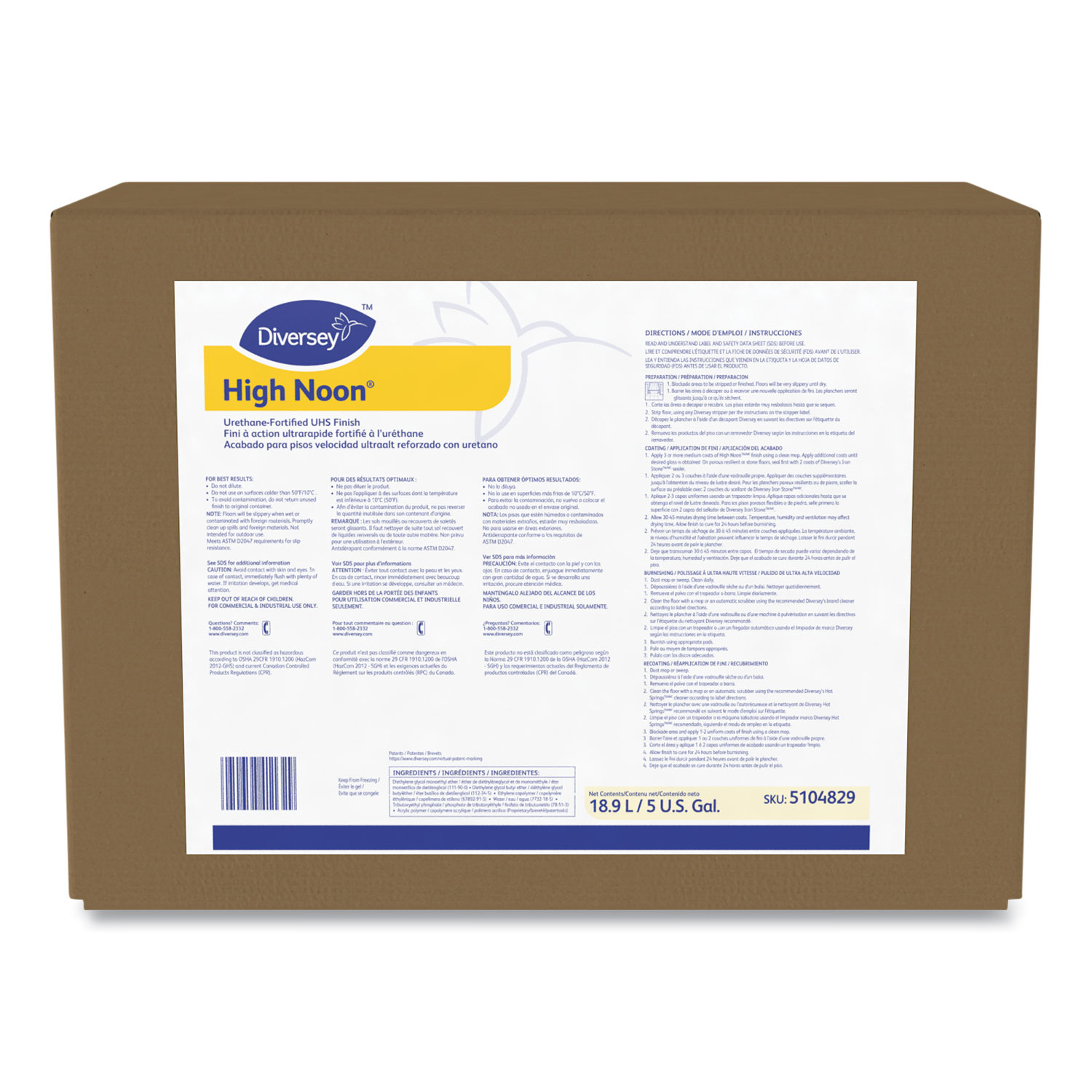 High Noon Urethane-Fortified UHS Floor Finish, Liquid, 5 gal Box