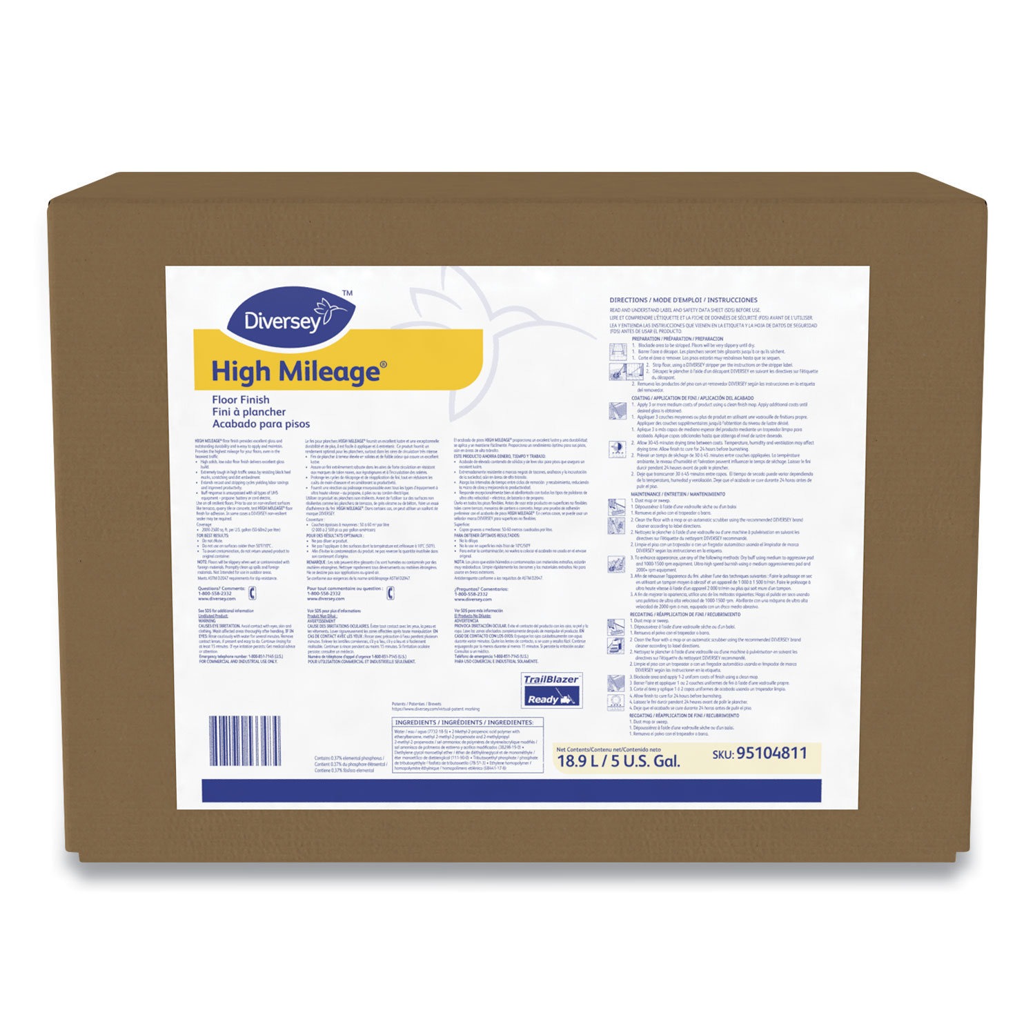 High Mileage UHS Floor Finish, Light Scent, Liquid, 5 gal Box