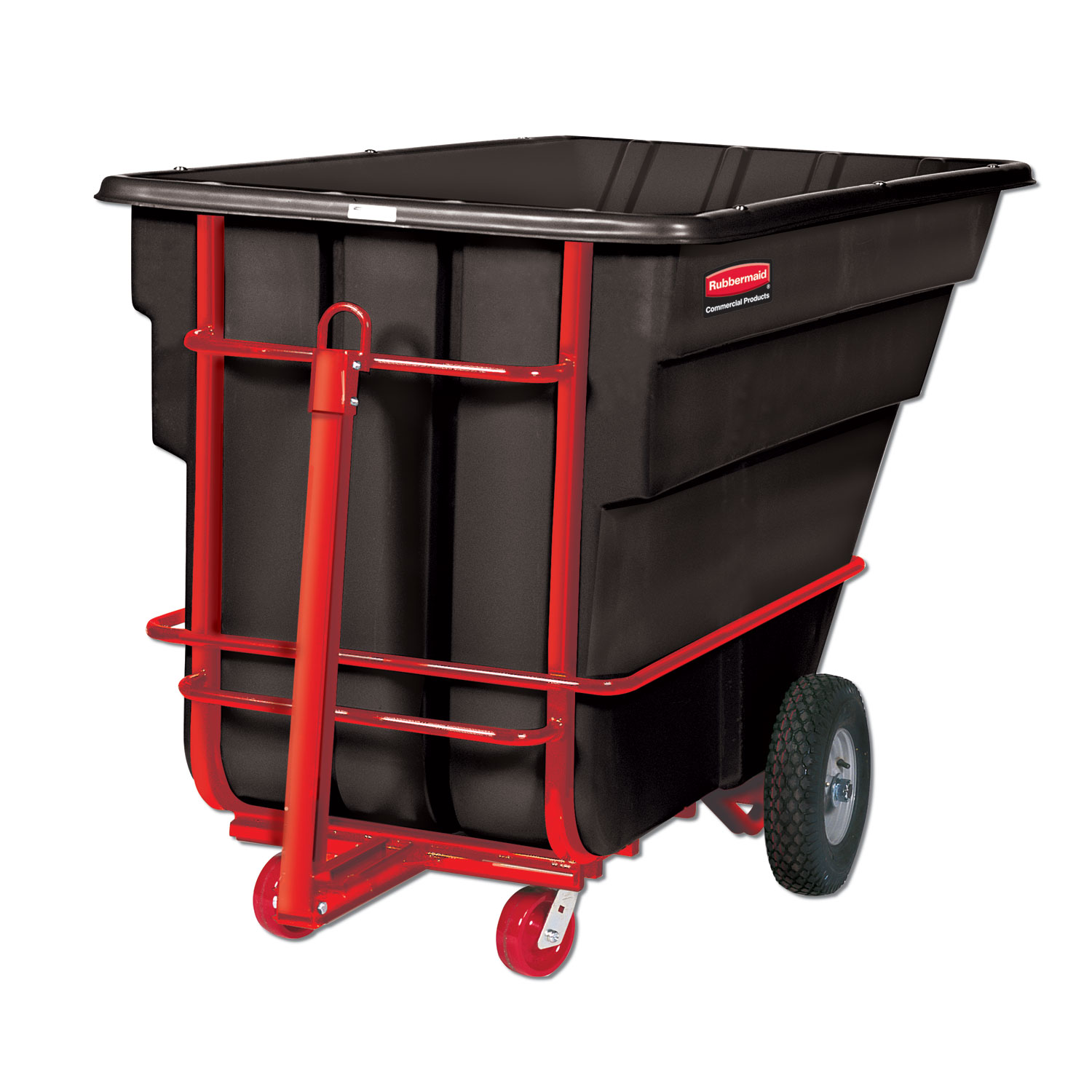 Rubbermaid® Commercial Rotomolded Towable Tilt Truck, Rectangular, Plastic, 1.5 cu yd, 2,100-lb Capacity, Black/Red