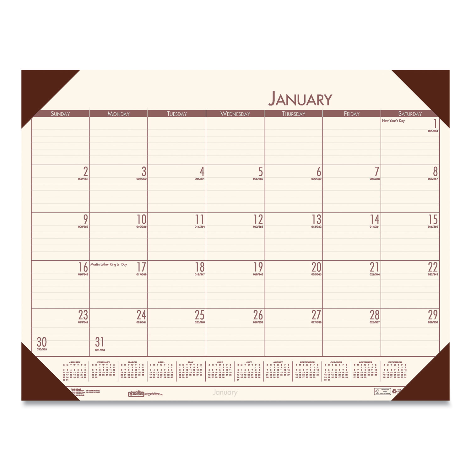 EcoTones Recycled Monthly Desk Pad Calendar, 22 x 17, Moonlight Cream