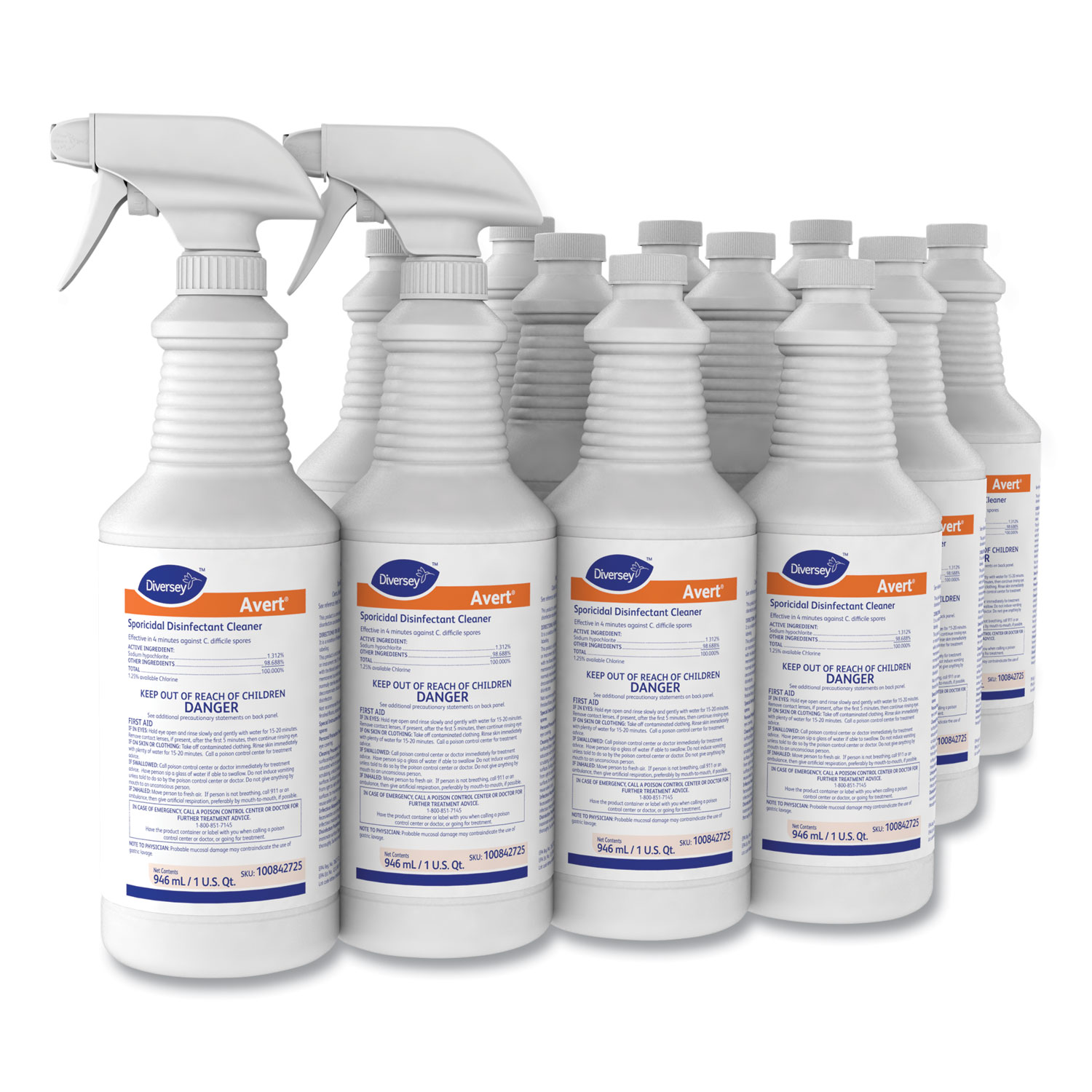 Avert Sporicidal Disinfectant Cleaner, 32 oz Spray Bottle, 12/Carton